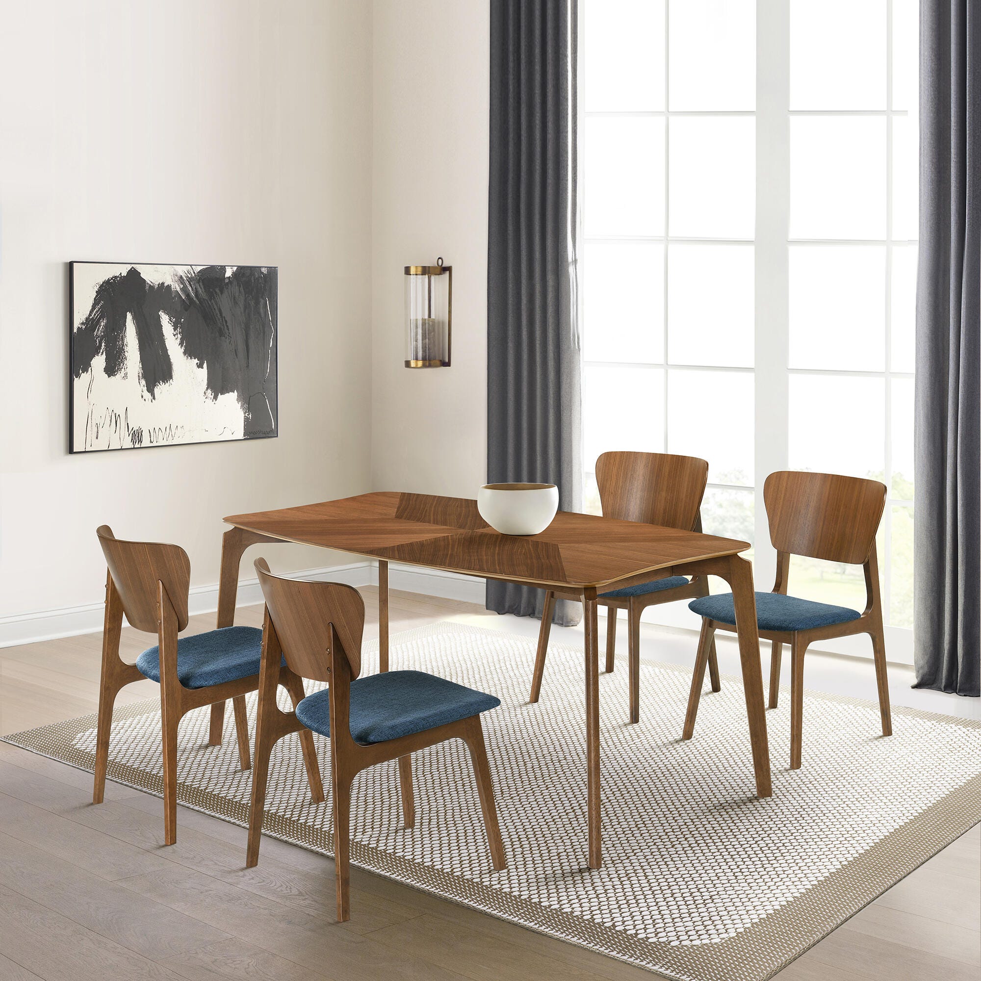 Armen Living Kalia Dining Table and 4 Chairs, Teal/Brown, rollover