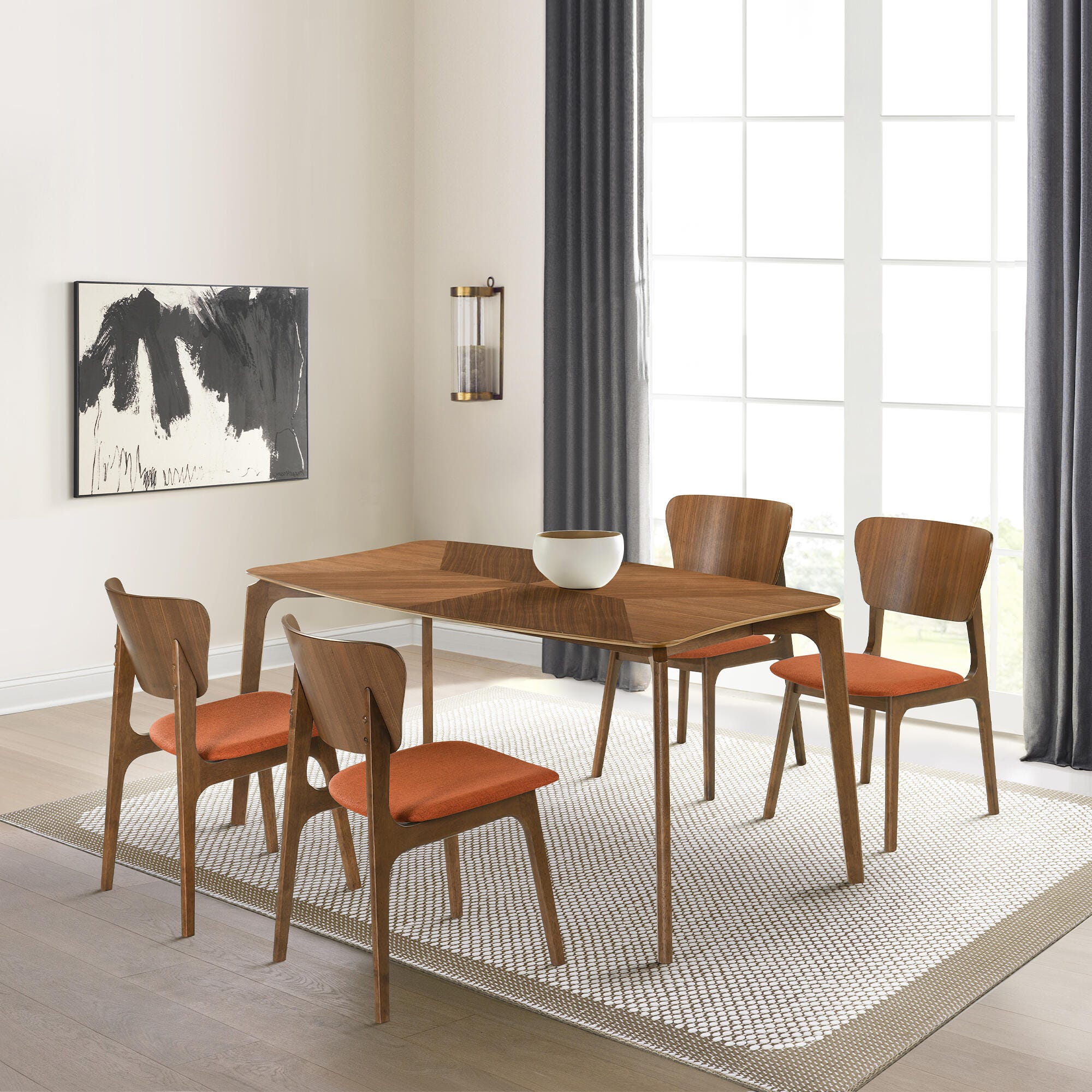 Armen Living Kalia Dining Table and 4 Chairs, Coral/Brown, rollover