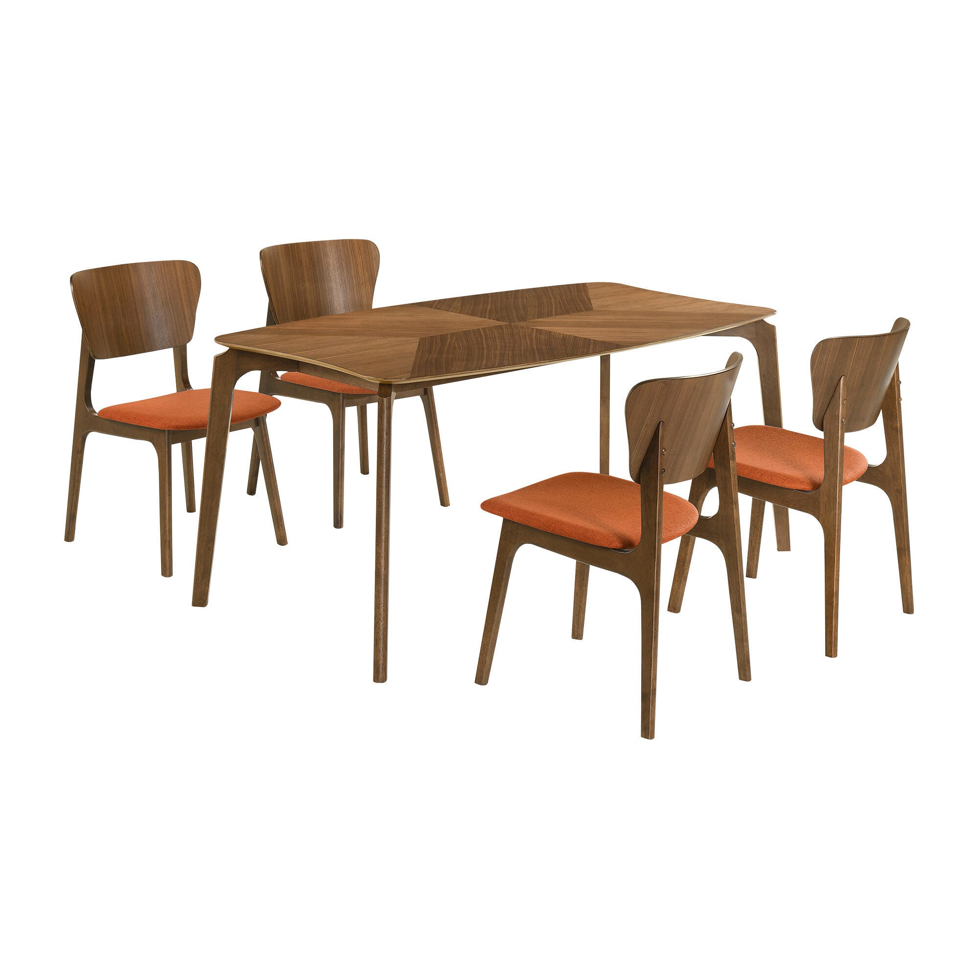 Armen Living Kalia Dining Table and 4 Chairs, Coral/Brown, large