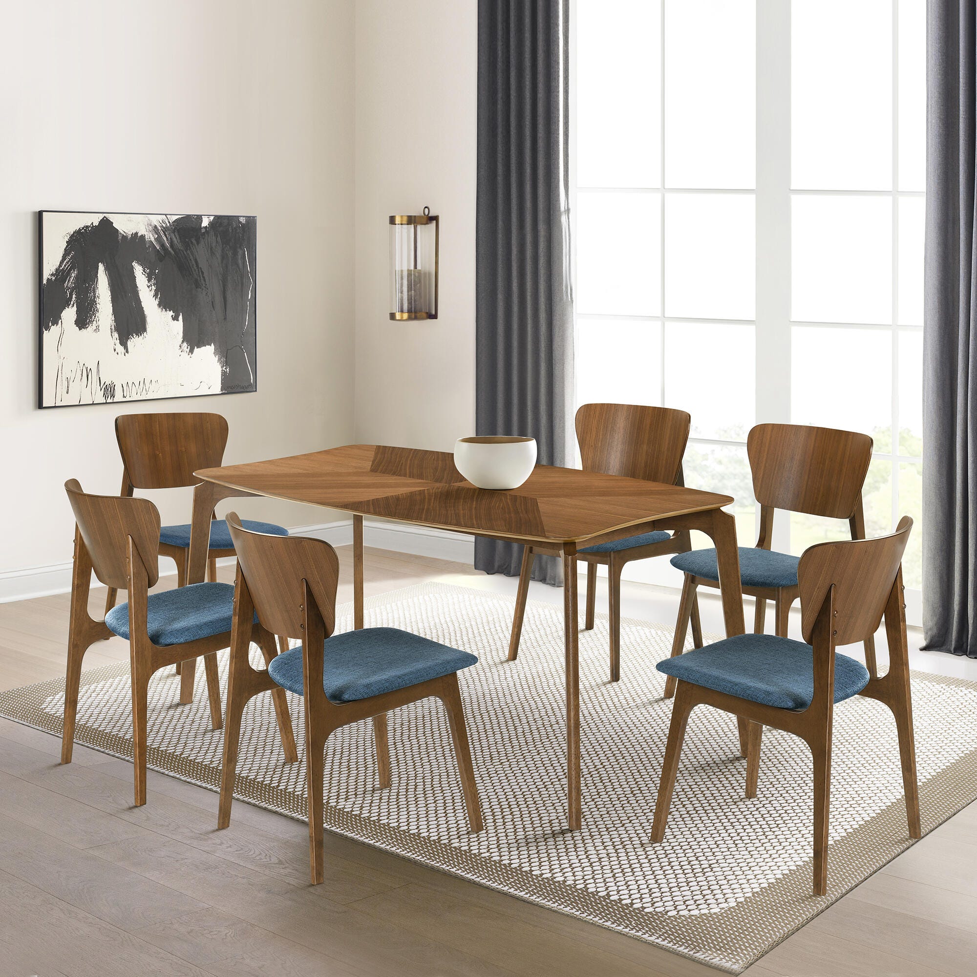 Armen Living Kalia Dining Table and 6 Chairs, Teal/Brown, rollover