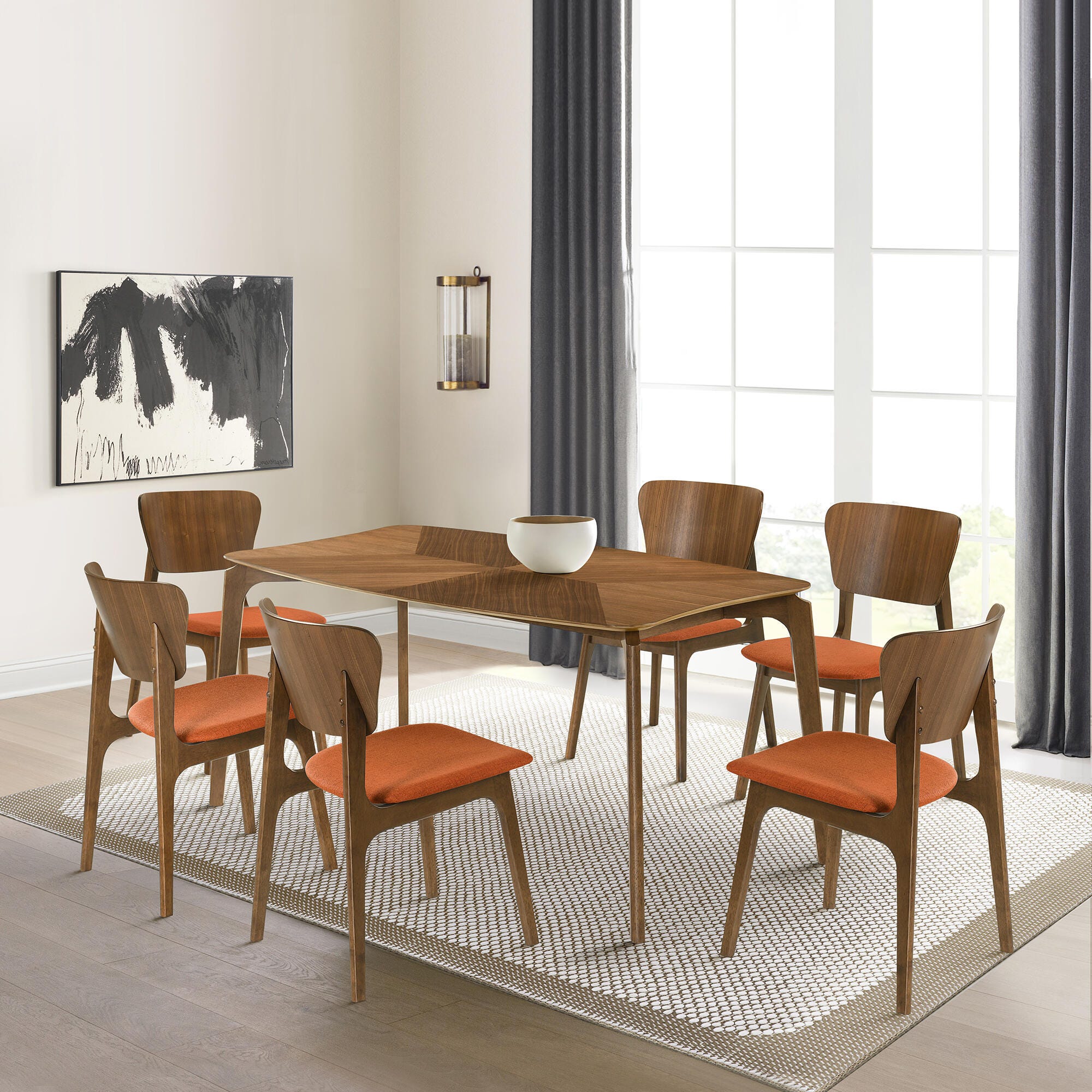 Armen Living Kalia Dining Table and 6 Chairs, Coral/Brown, rollover