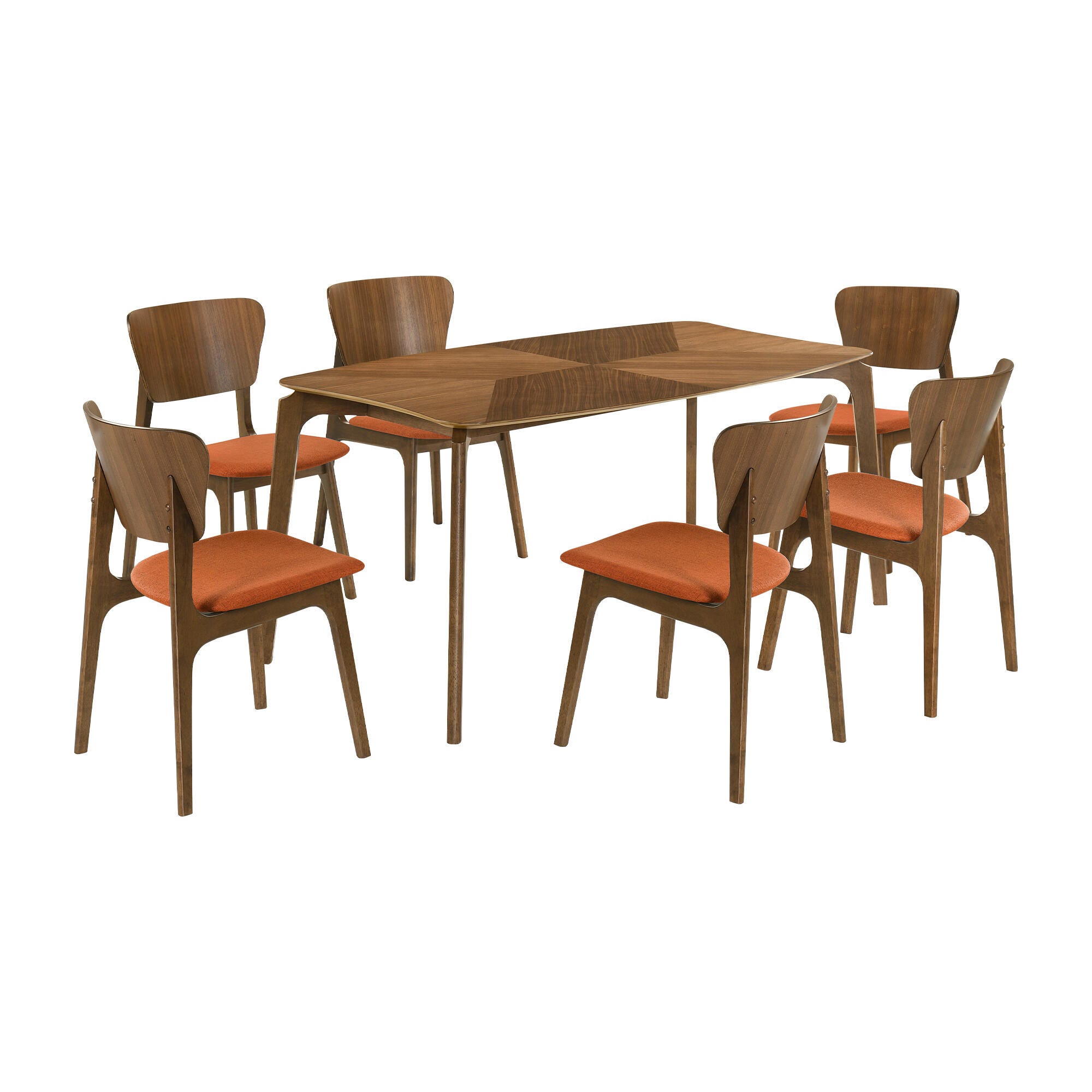 Armen Living Kalia Dining Table and 6 Chairs, Coral/Brown, large