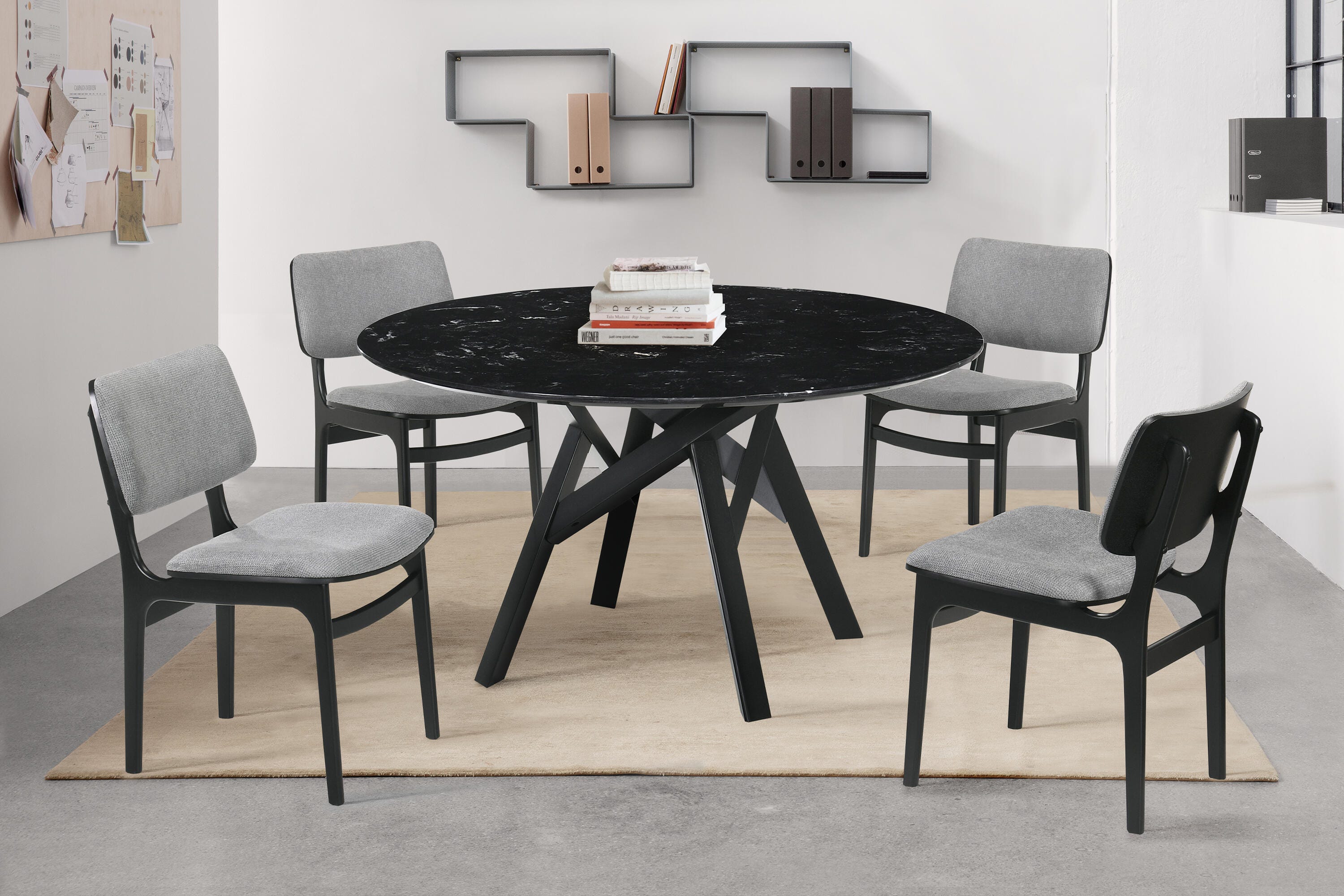 Armen Living Venus and Lima Dining Table and 4 Chairs, Black, rollover