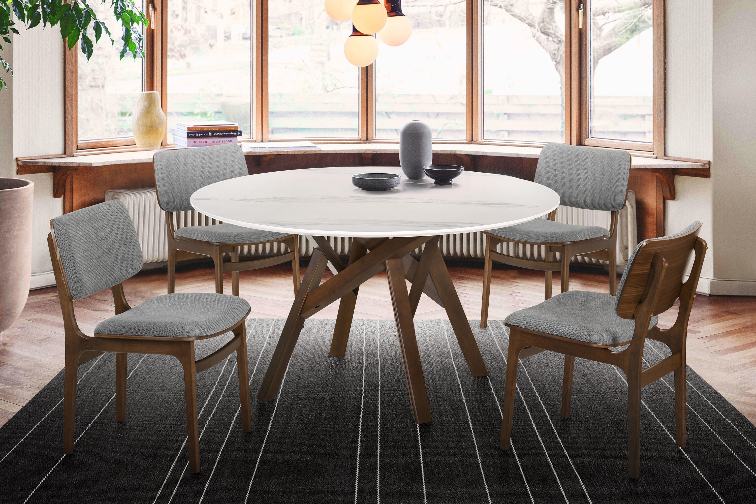 Armen Living Venus and Lima Dining Table and 4 Chairs, Brown, rollover