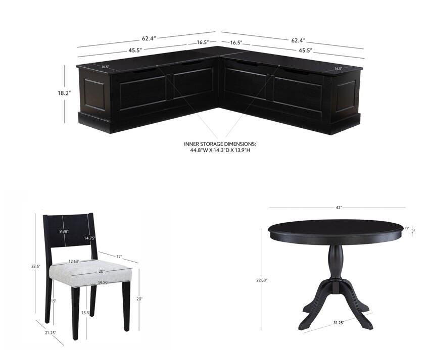 Linon Landin Dining Table with 2 Chairs and Nook Set, , large
