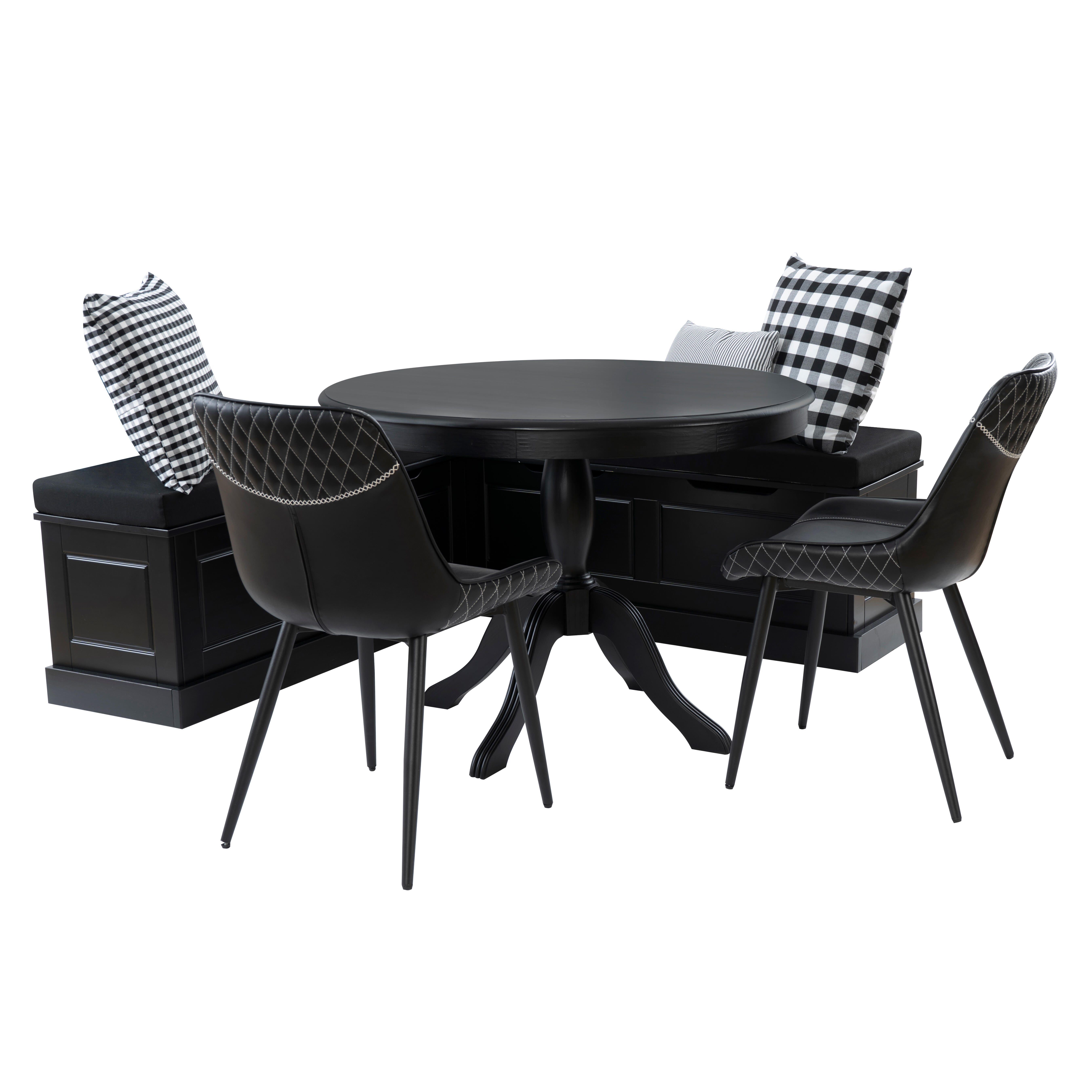 Linon Landin Dining Table with 2 Chairs and Bench, Black, large