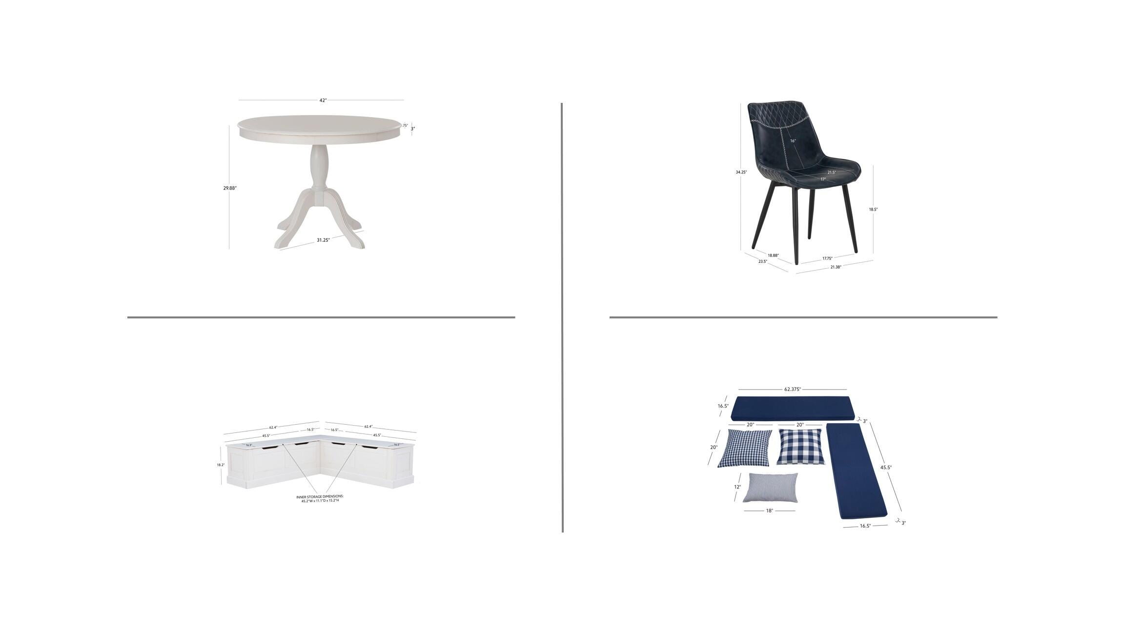 Linon Landin Dining Table with 2 Chairs and Bench, White, large