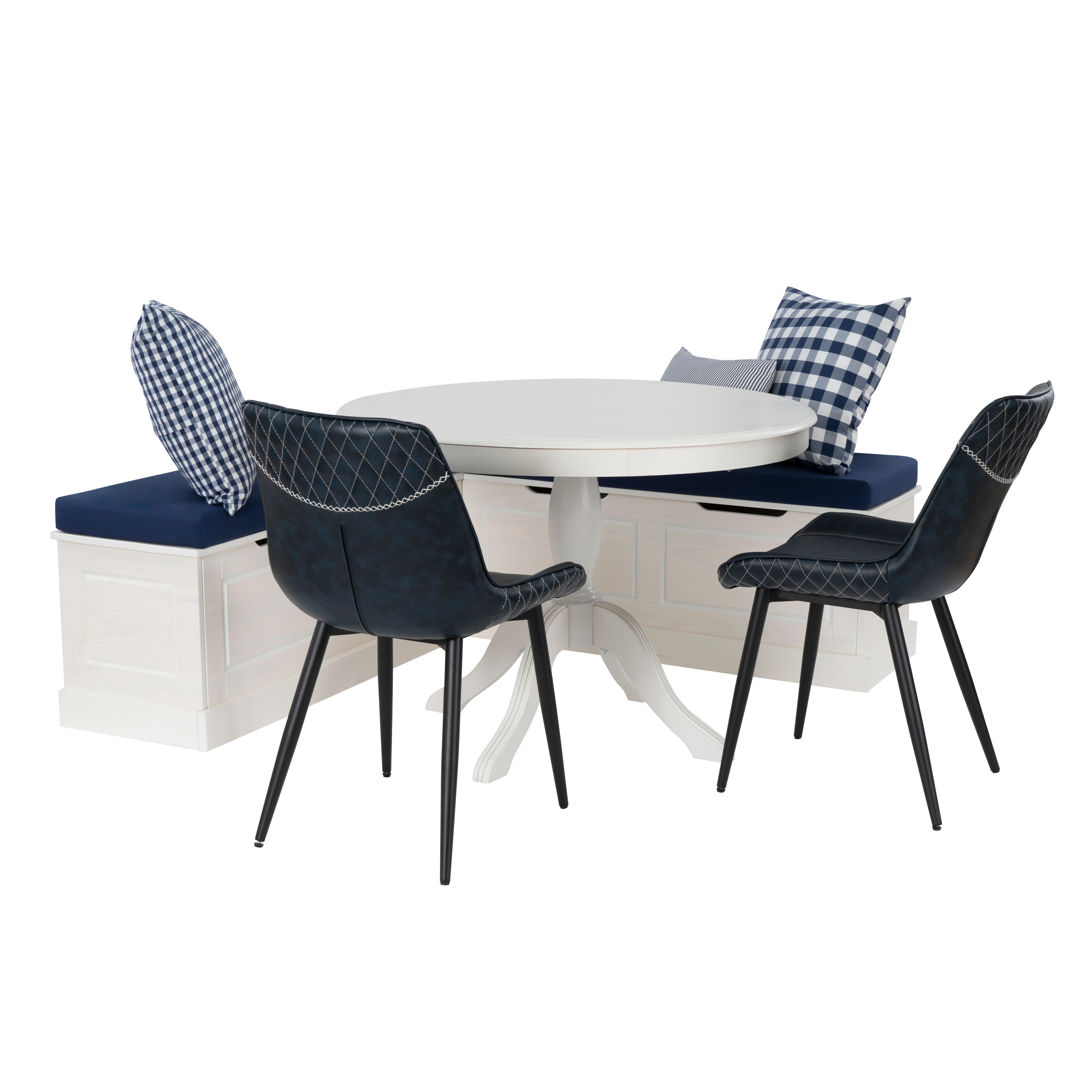 Linon Landin Dining Table with 2 Chairs and Bench, White, large