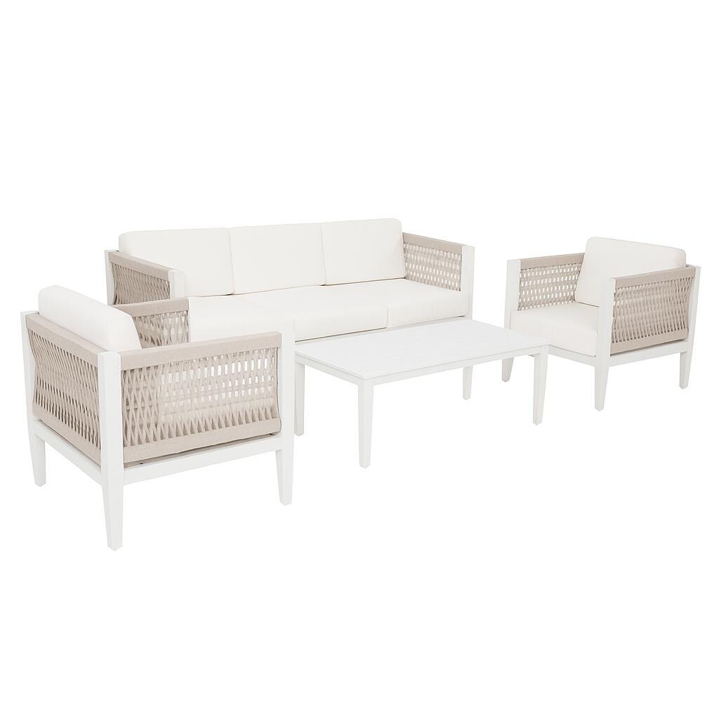 Linon Carter Outdoor Sofa with Coffee Table and 2 Armchairs, , large