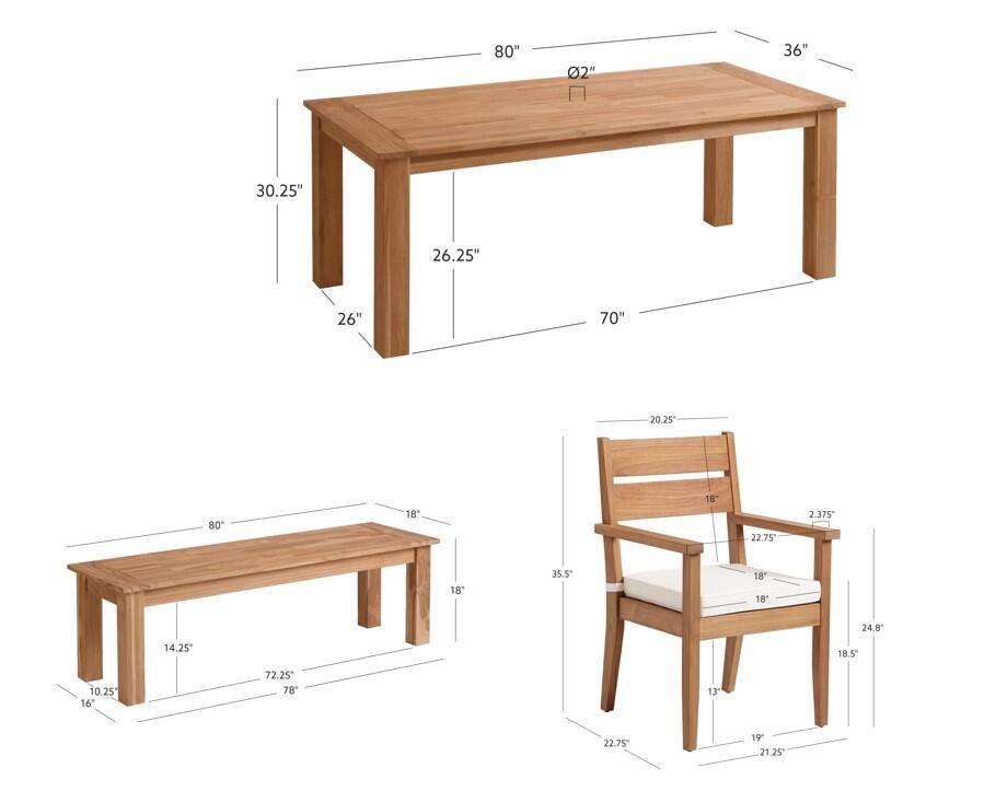 Linon Cary Outdoor Dining Table and 2 Chairs with 2 Benches, , large