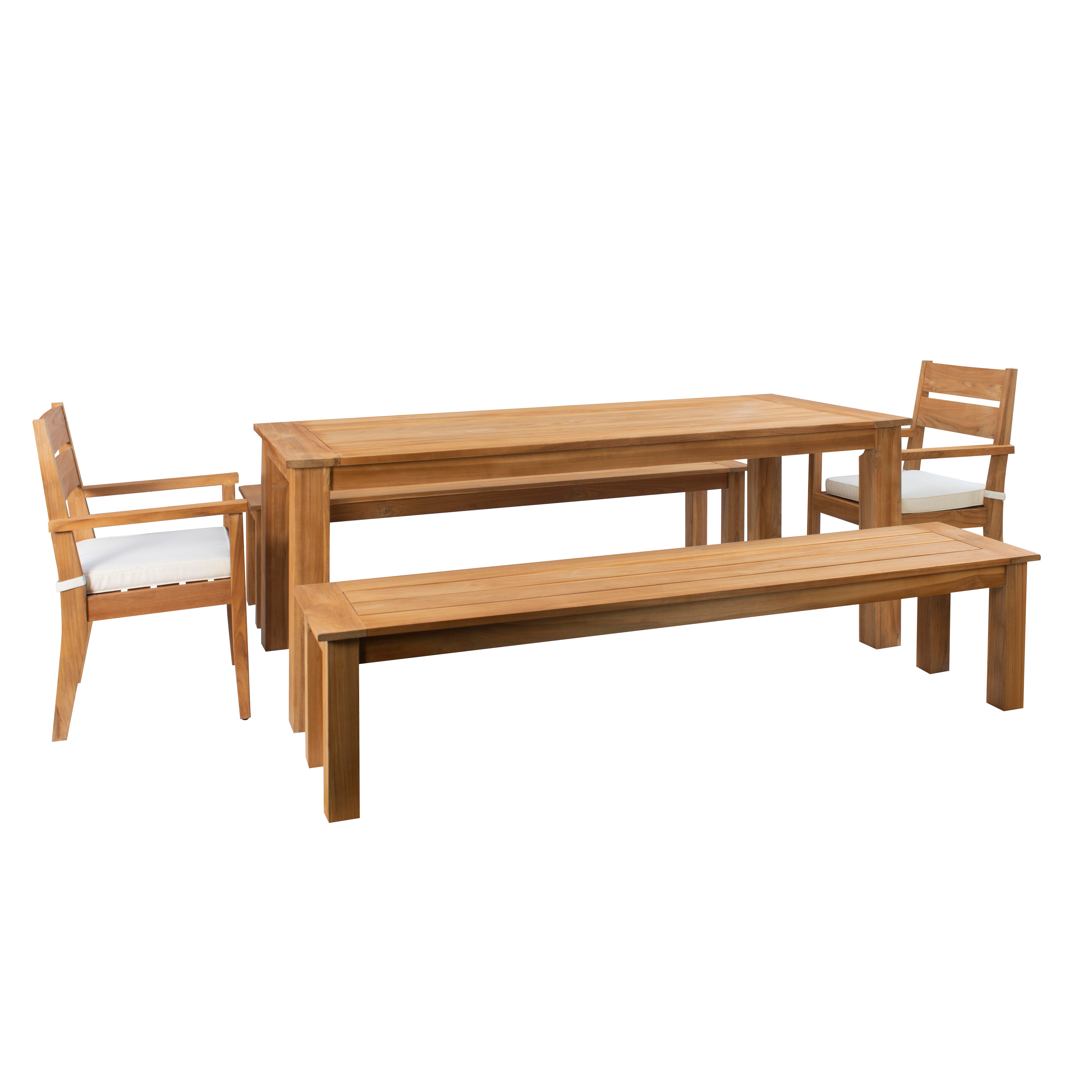 Linon Cary Outdoor Dining Table and 2 Chairs with 2 Benches, , large