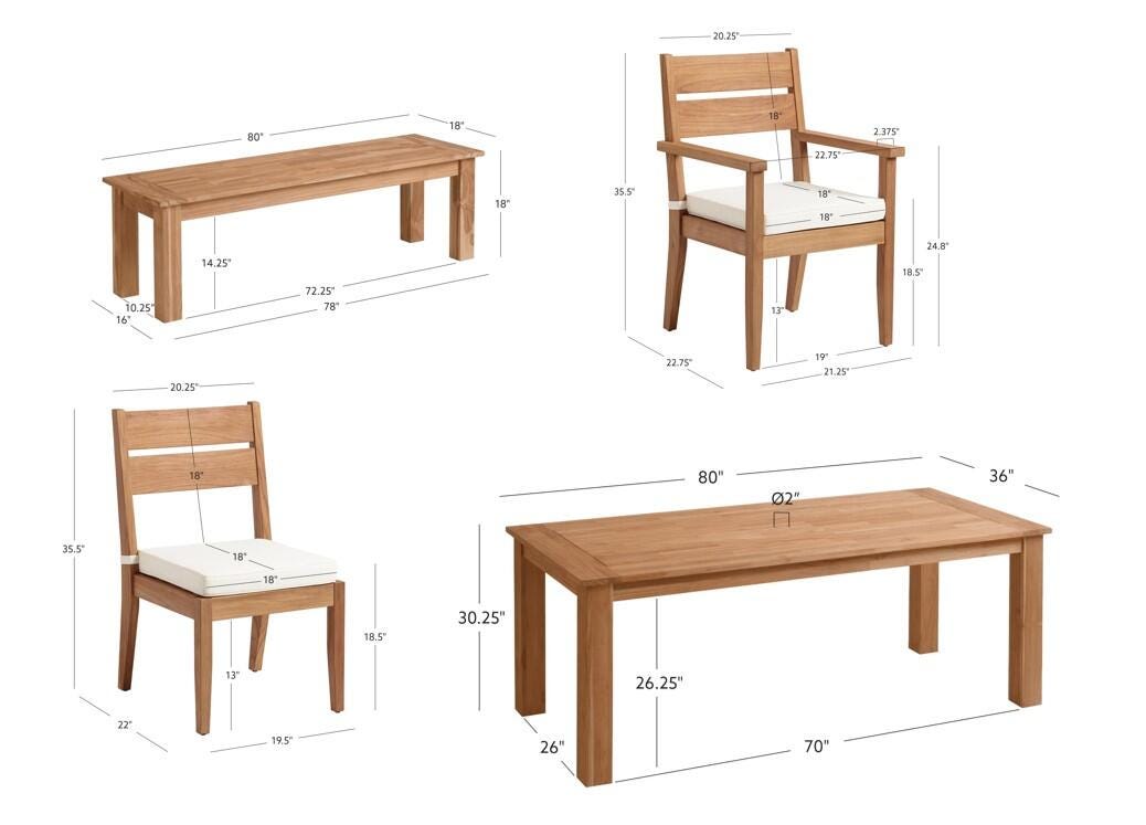 Linon Cary Outdoor Dining Table and 4 Chairs with Bench, , large