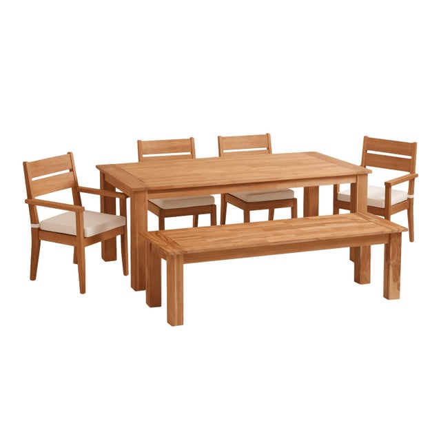 Linon Cary Outdoor Dining Table and 4 Chairs with Bench
