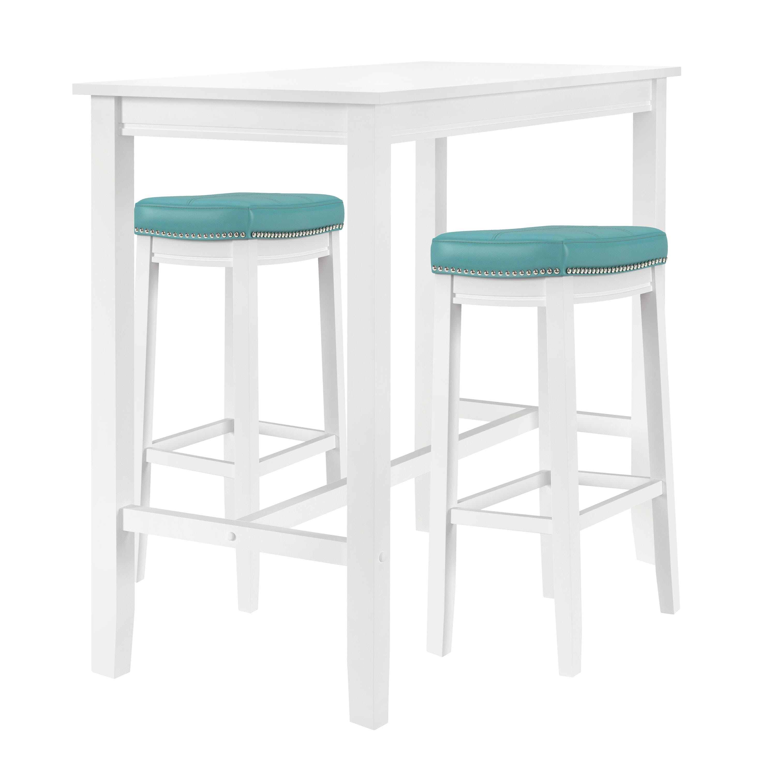 Linon Claridge Bar Height Dining Table and 2 Bar Stools, White/Teal, large