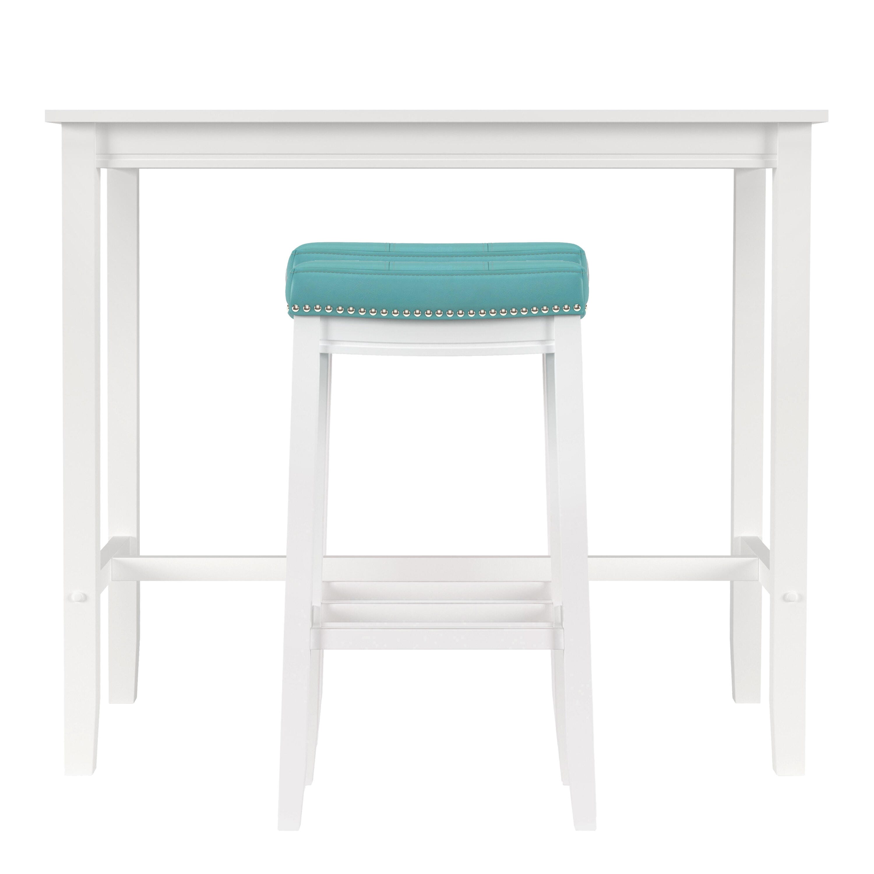 Linon Claridge Counter Height Dining Table and 2 Bar Stools, White/Teal, large