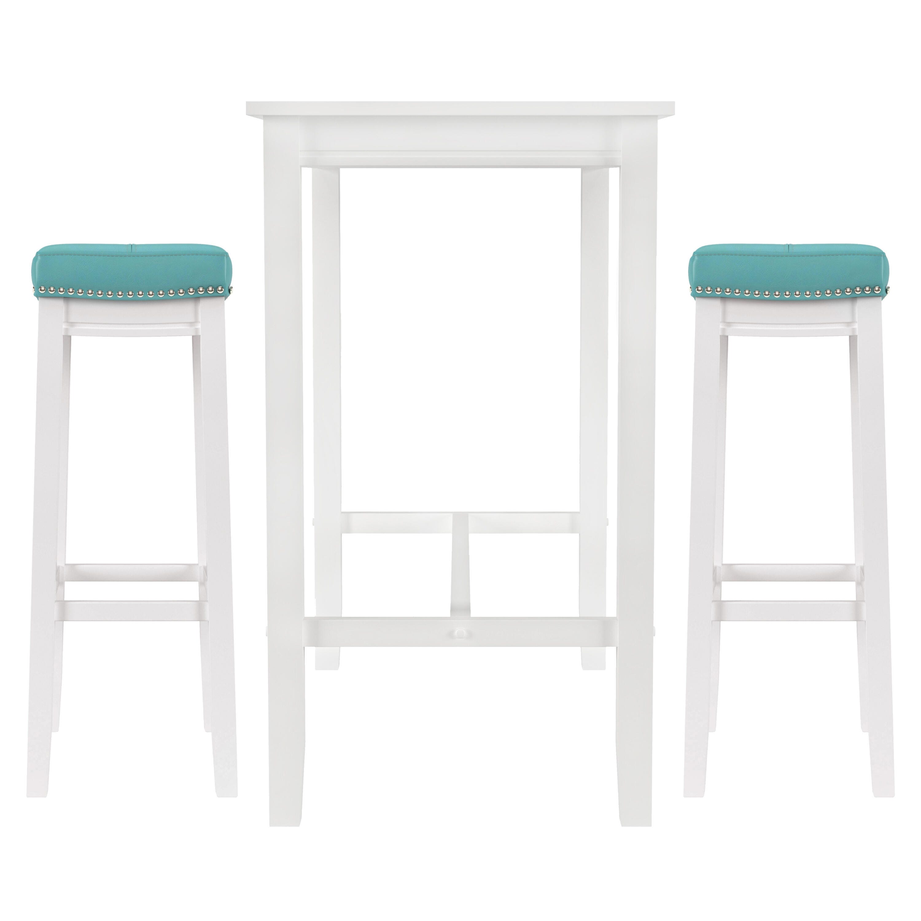 Linon Claridge Counter Height Dining Table and 2 Bar Stools, White/Teal, large