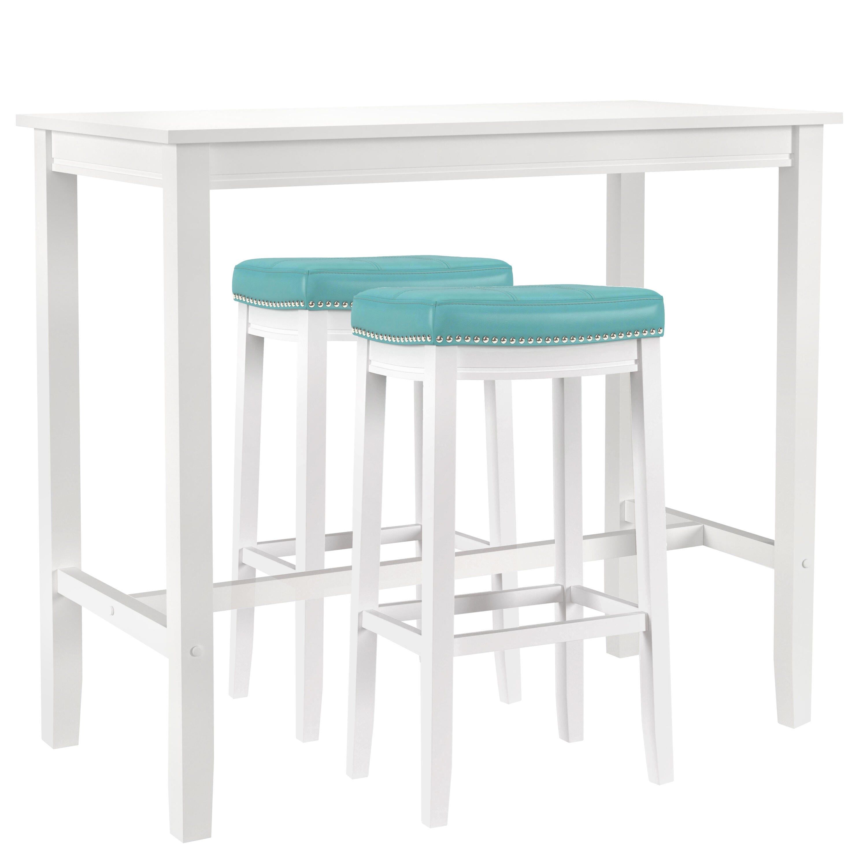 Linon Claridge Counter Height Dining Table and 2 Bar Stools, White/Teal, large
