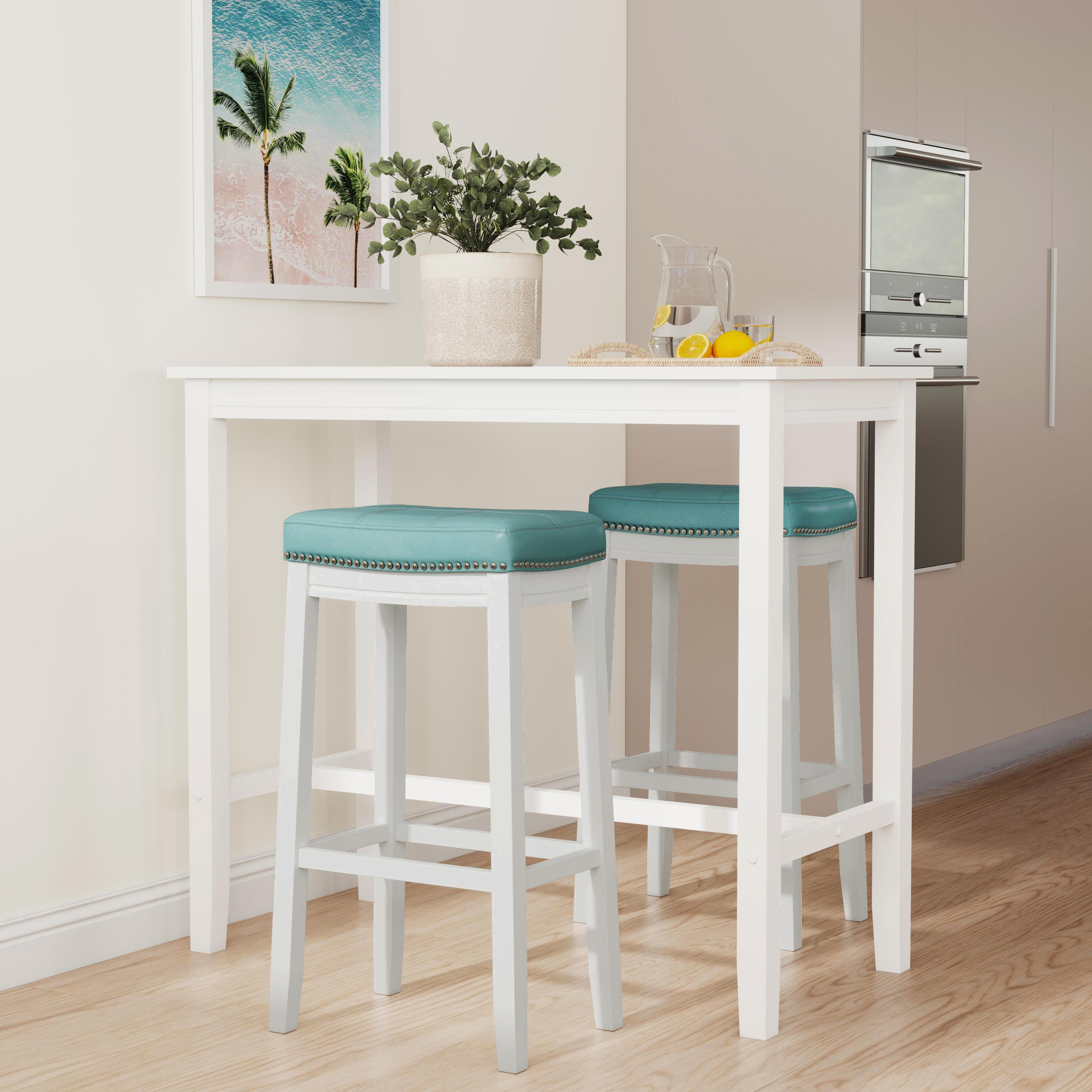 Linon Claridge Counter Height Dining Table and 2 Bar Stools, White/Teal, large