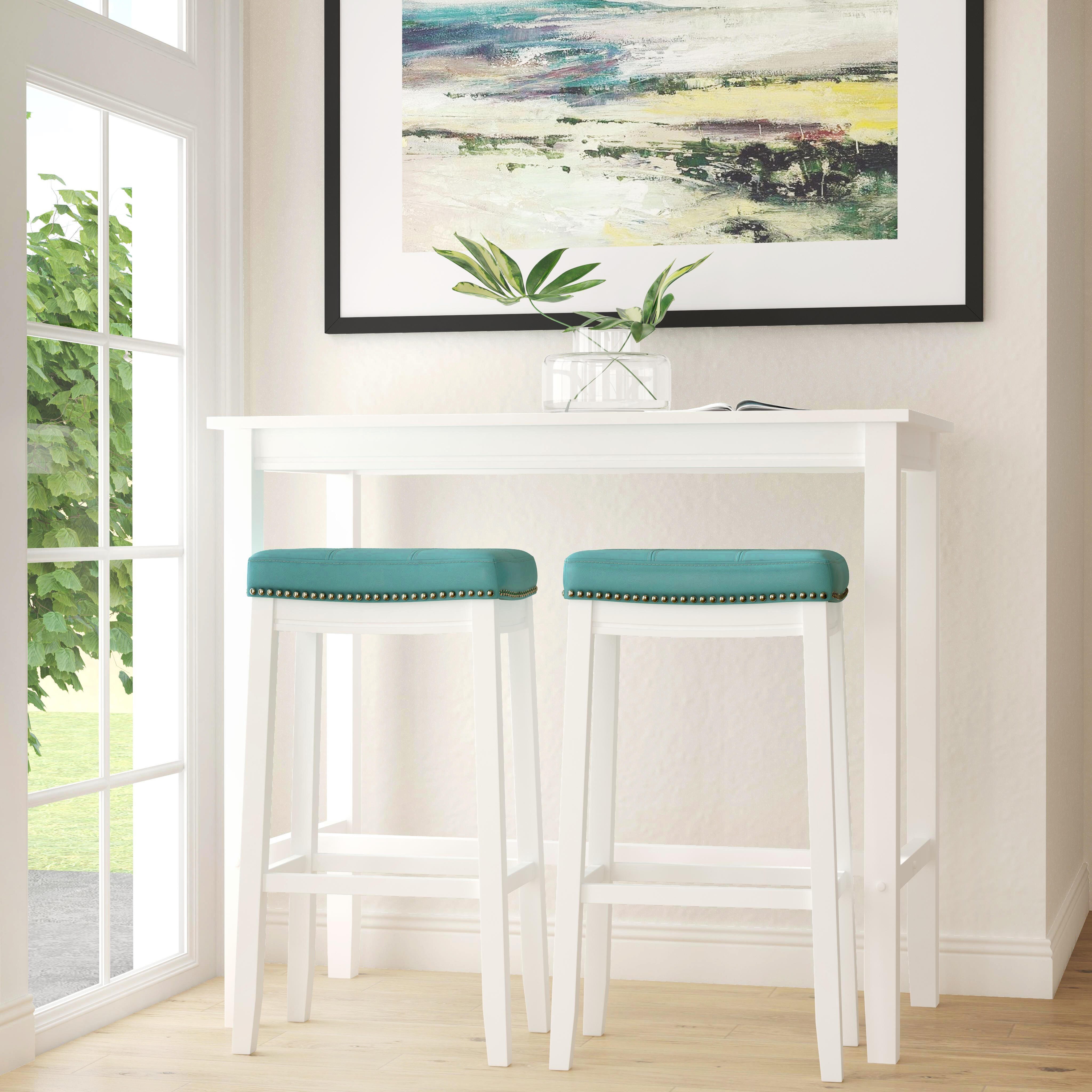 Linon Claridge Counter Height Dining Table and 2 Bar Stools, White/Teal, large