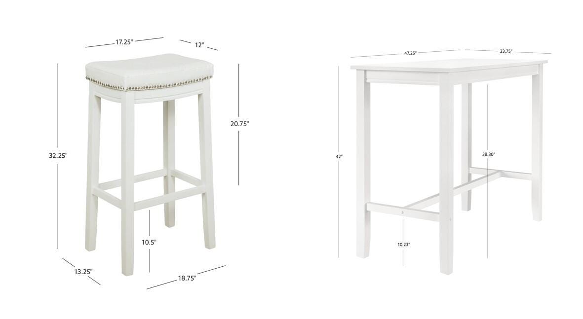Linon Claridge Bar Height Dining Table and 2 Bar Stools, White/Beige, large