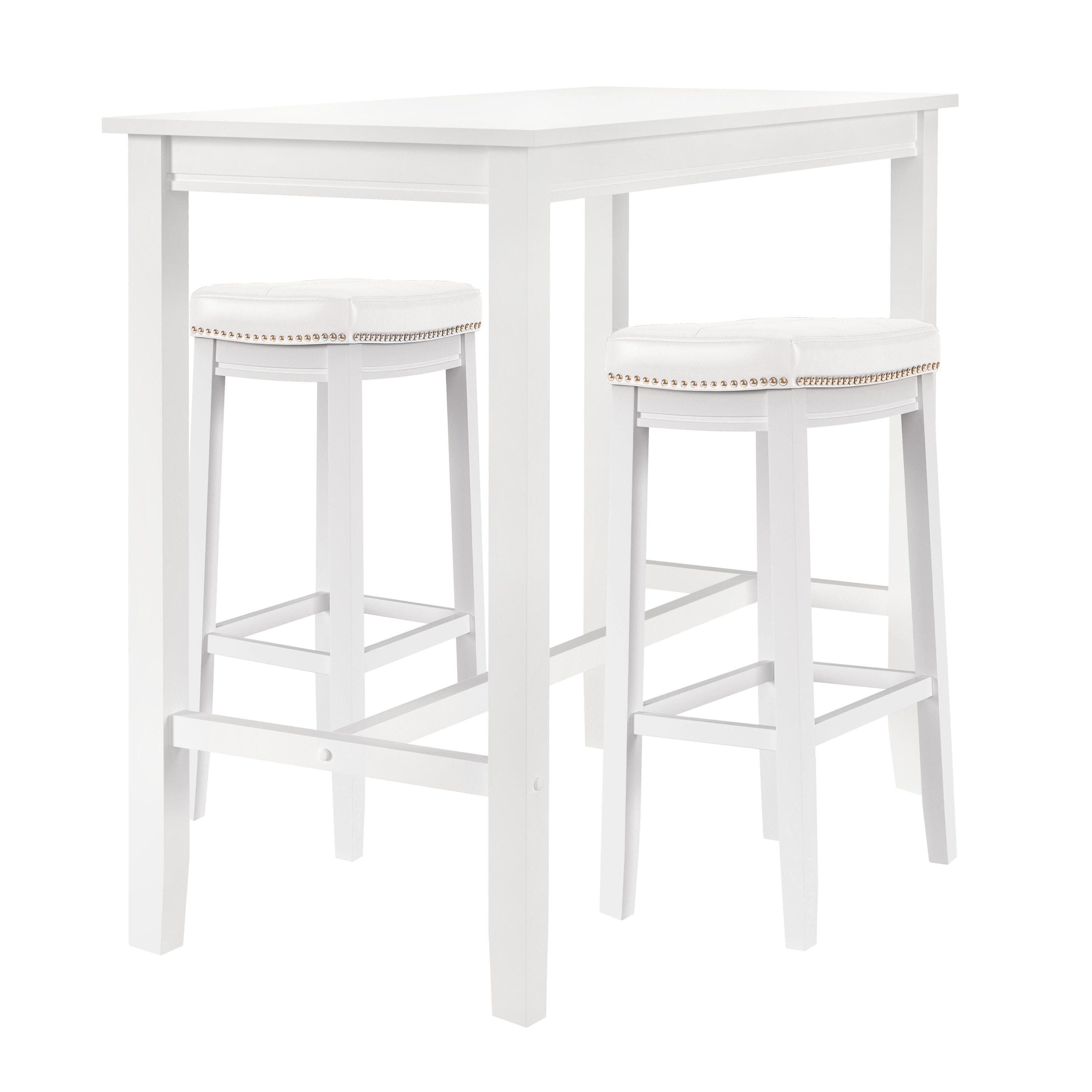 Linon Claridge Bar Height Dining Table and 2 Bar Stools, White/Beige, large