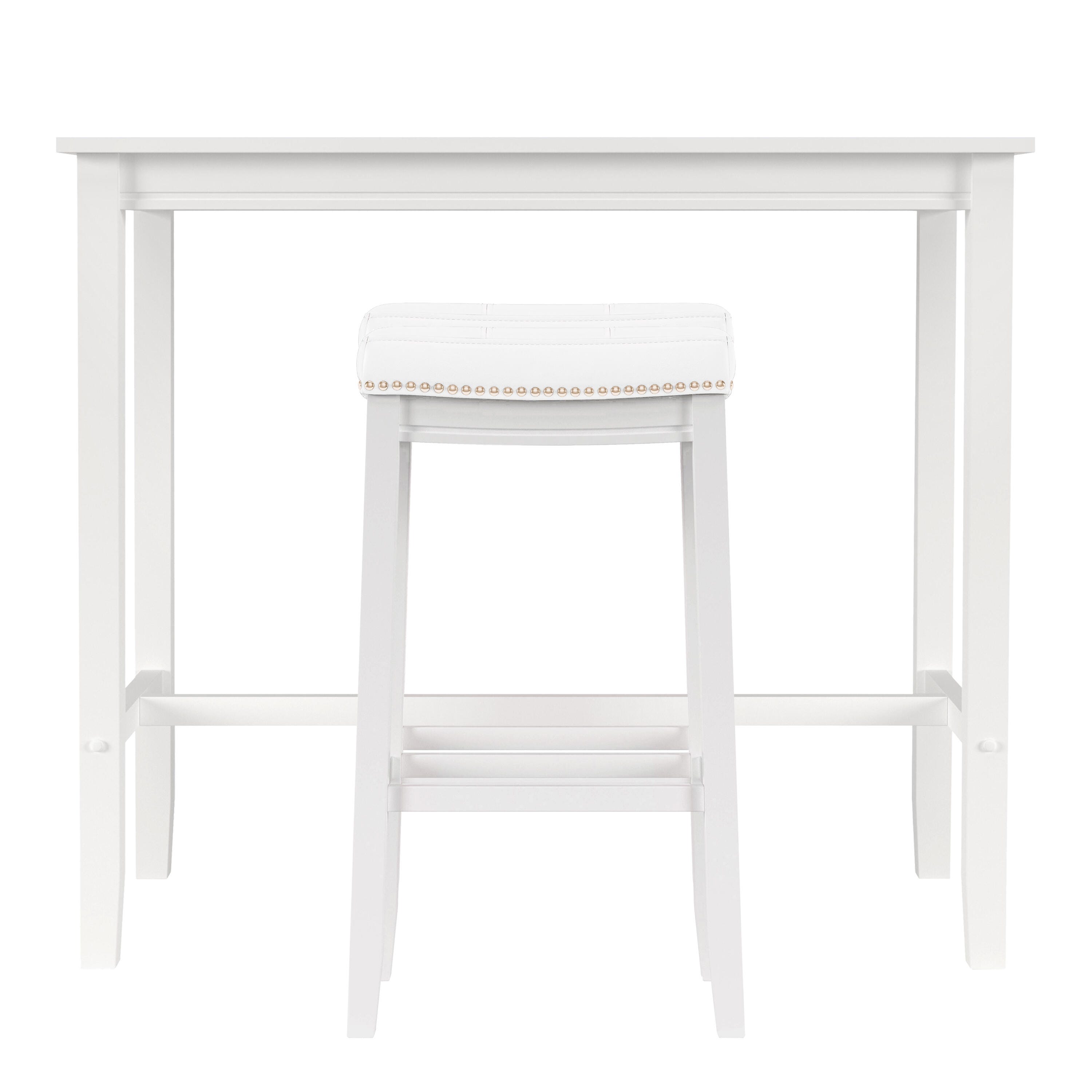 Linon Claridge Bar Height Dining Table and 2 Bar Stools, White/Beige, large