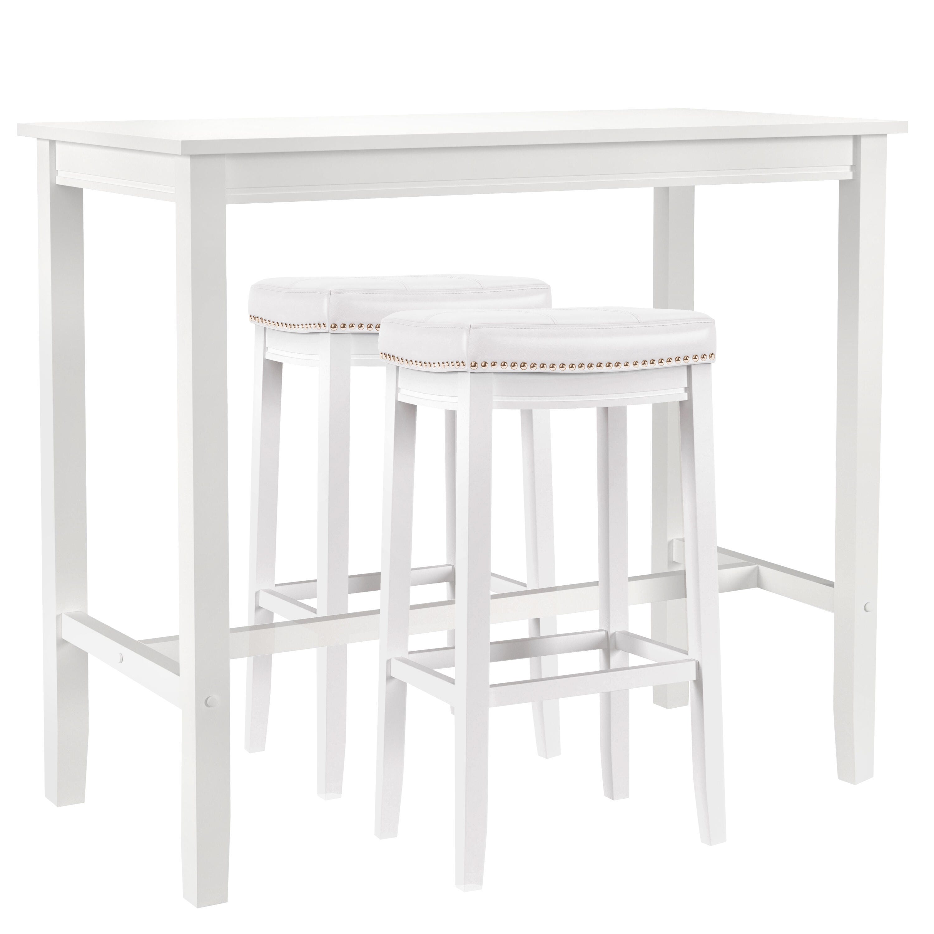 Linon Claridge Bar Height Dining Table and 2 Bar Stools, White/Beige, large