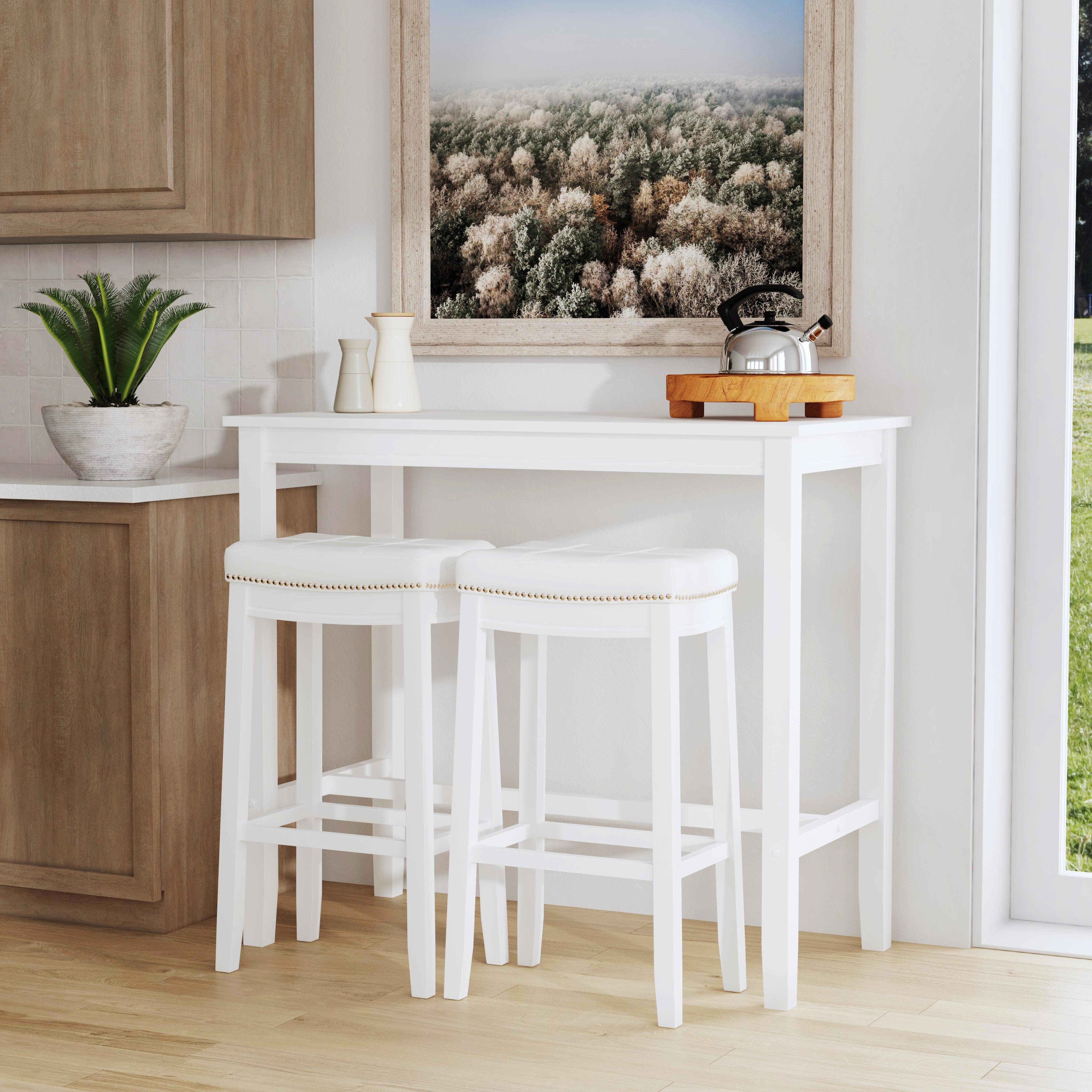 Linon Claridge Bar Height Dining Table and 2 Bar Stools, White/Beige, large