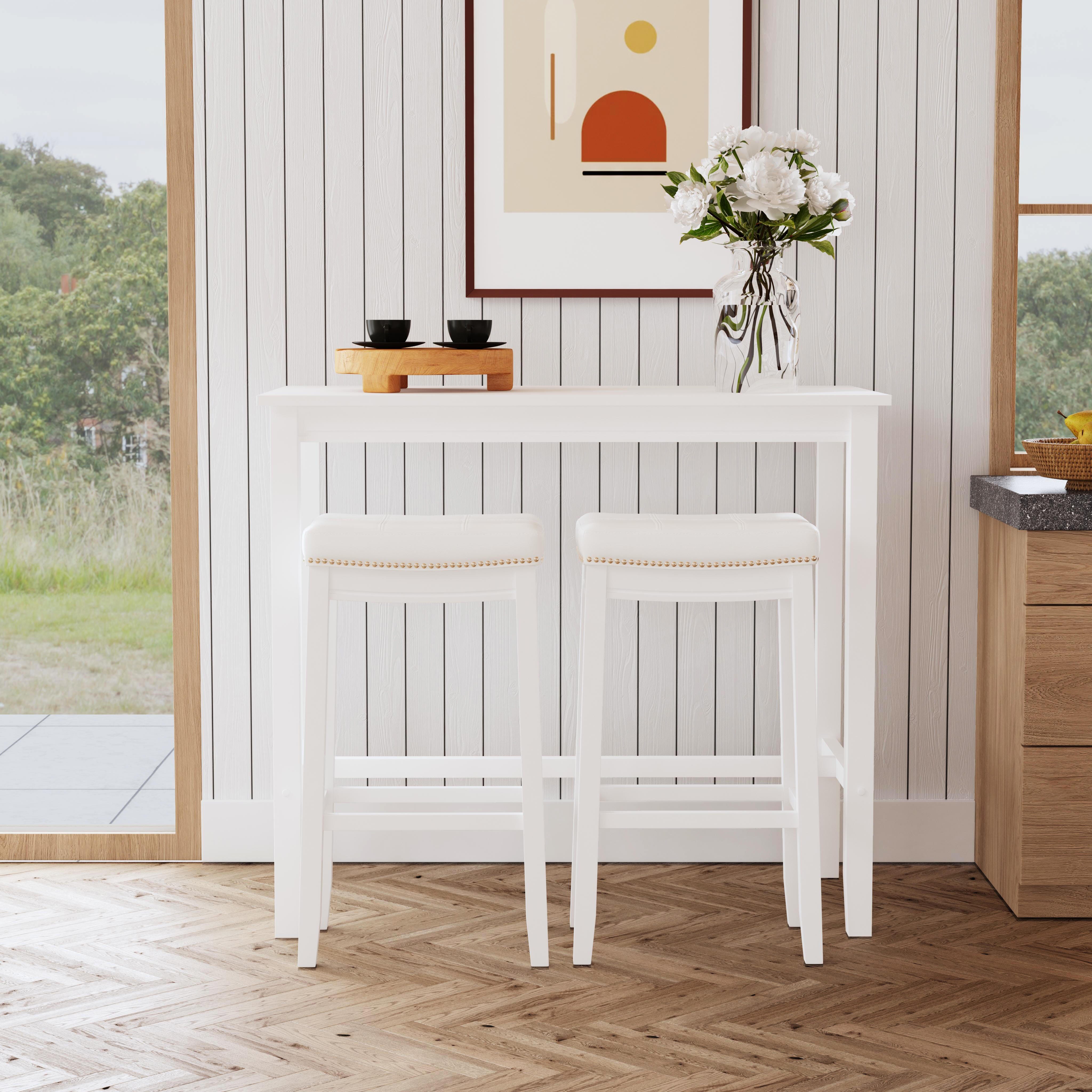 Linon Claridge Bar Height Dining Table and 2 Bar Stools, White/Beige, large