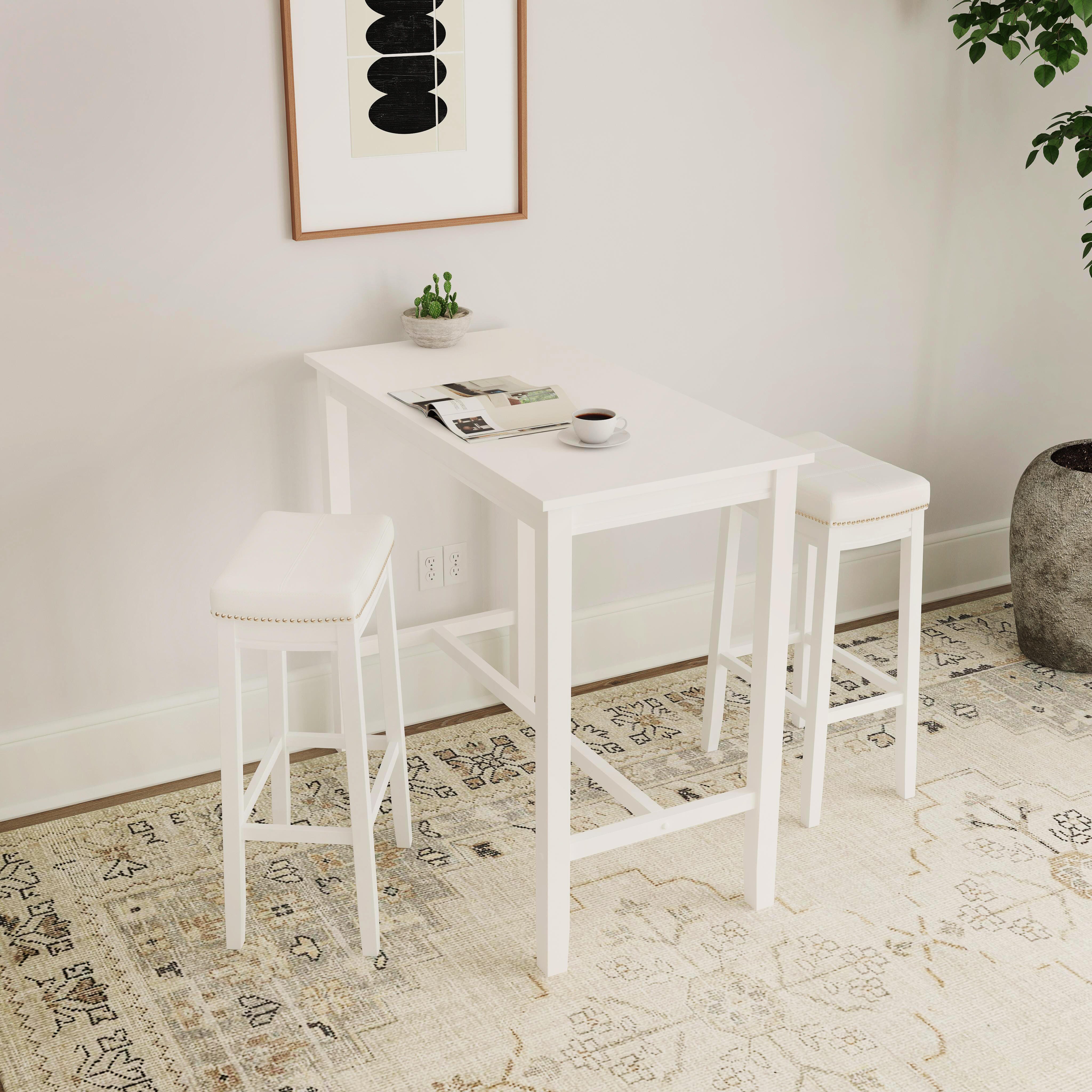 Linon Claridge Bar Height Dining Table and 2 Bar Stools, White/Beige, large