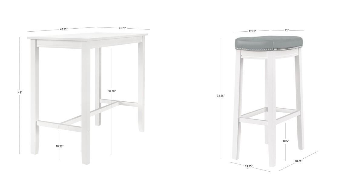 Linon Claridge Bar Height Dining Table and 2 Bar Stools, White/Gray, large