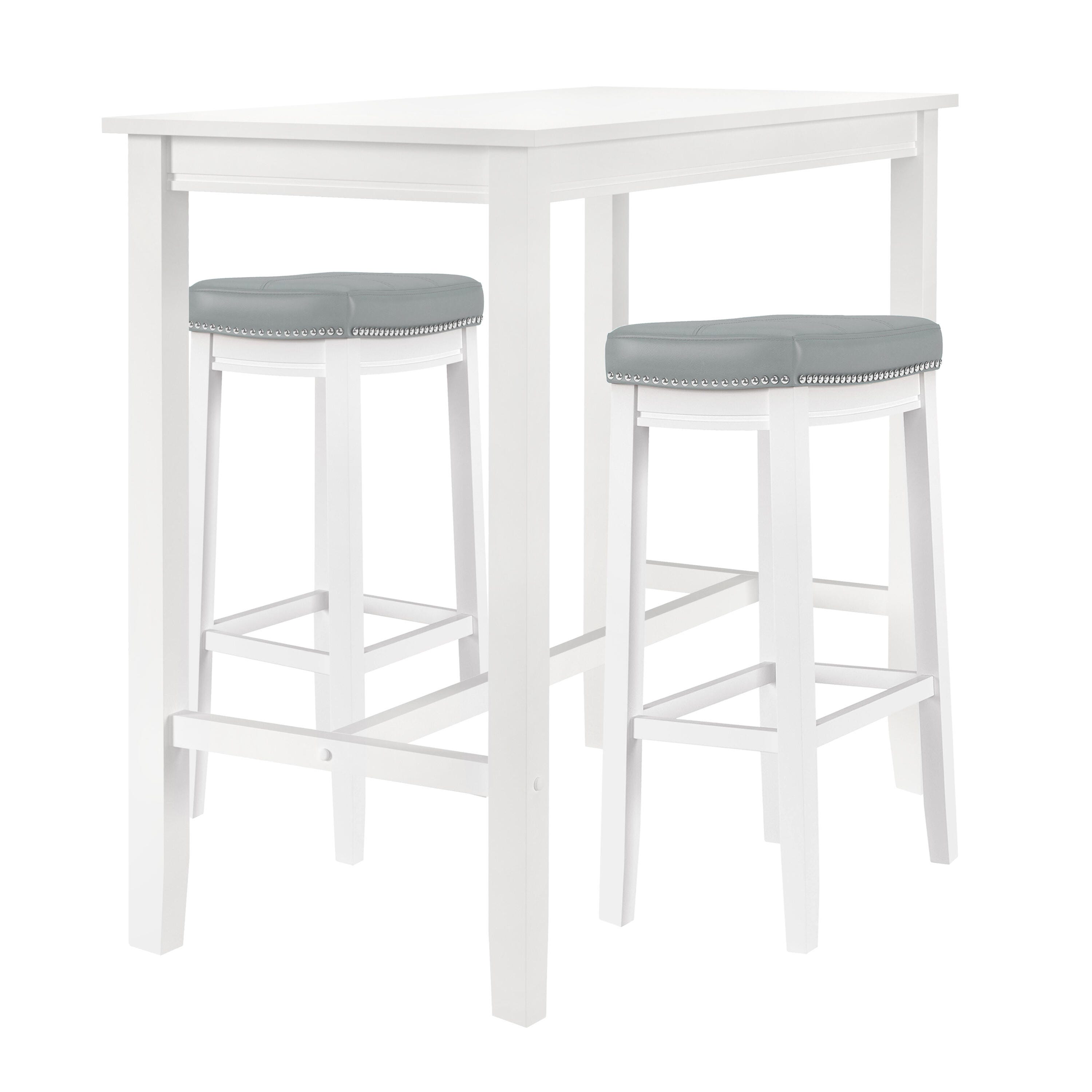 Linon Claridge Bar Height Dining Table and 2 Bar Stools, White/Gray, large