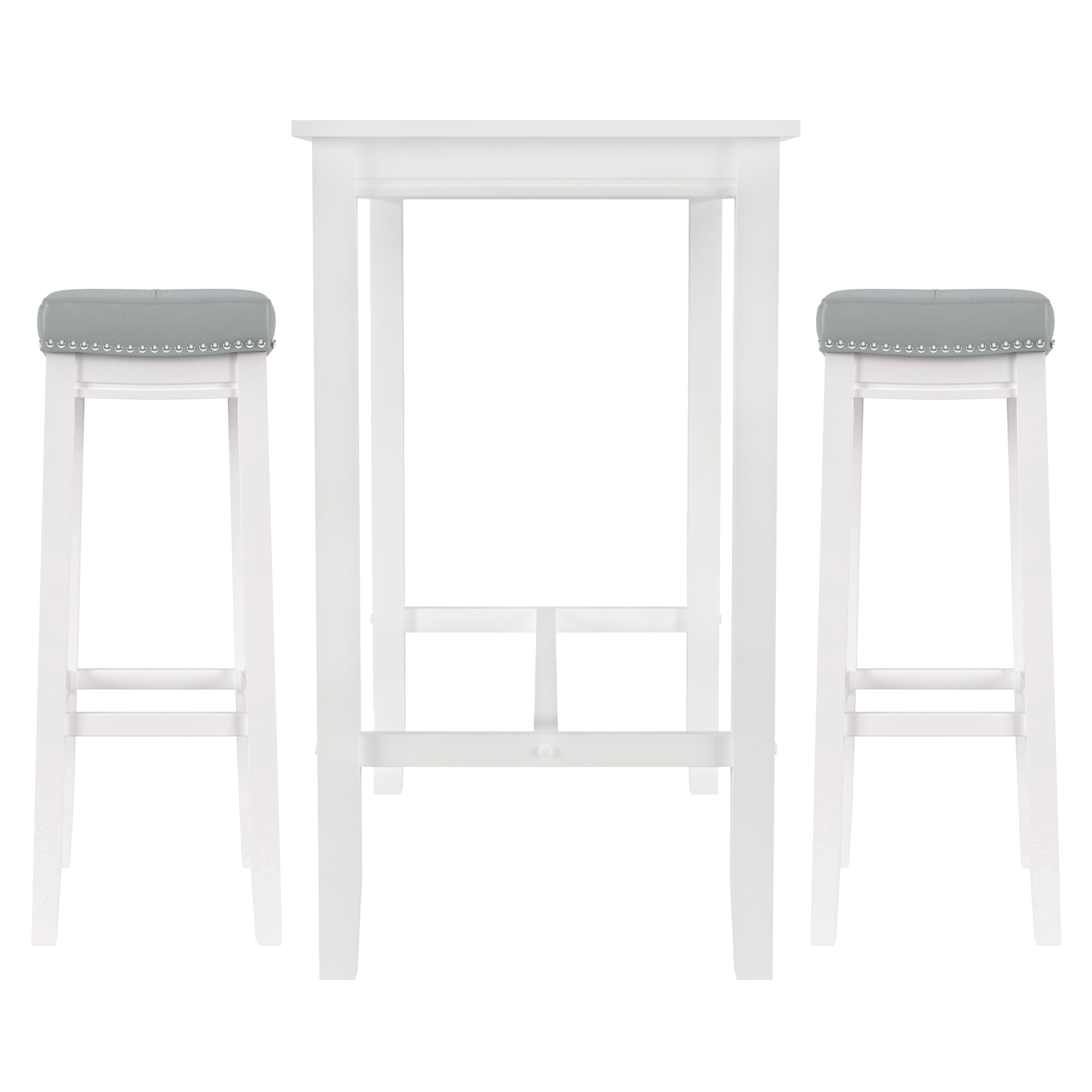 Linon Claridge Bar Height Dining Table and 2 Bar Stools, White/Gray, large