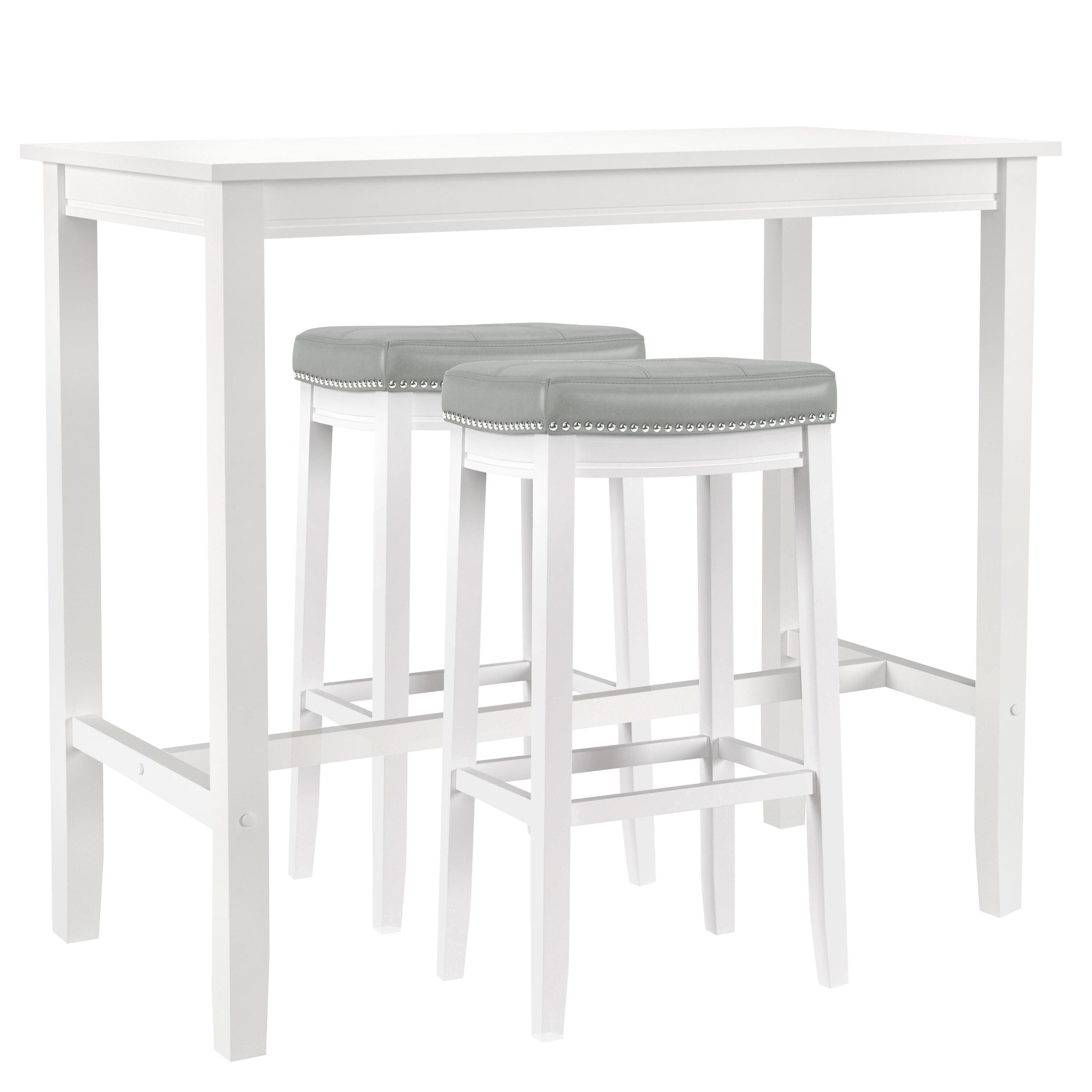 Linon Claridge Bar Height Dining Table and 2 Bar Stools, White/Gray, large
