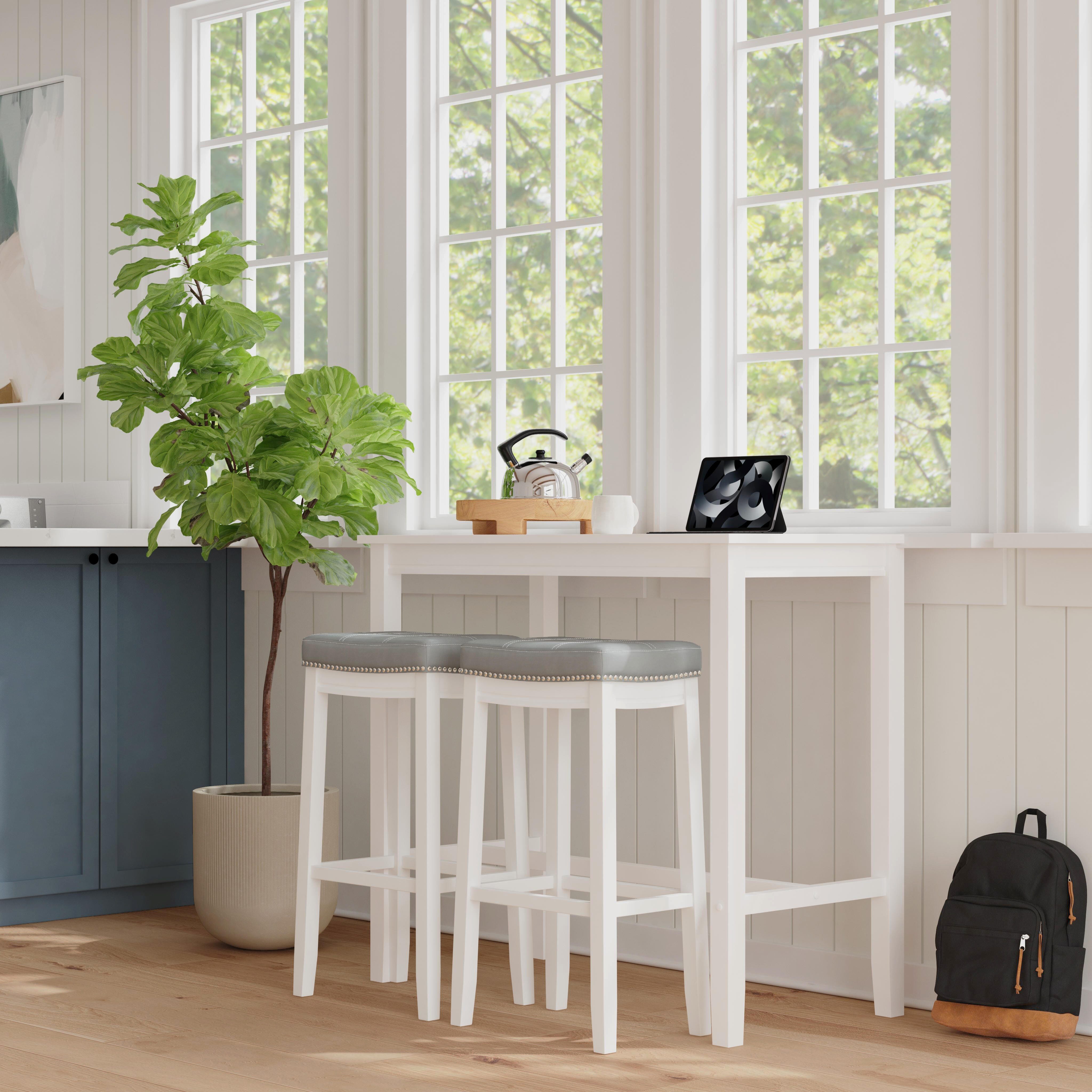 Linon Claridge Bar Height Dining Table and 2 Bar Stools, White/Gray, large