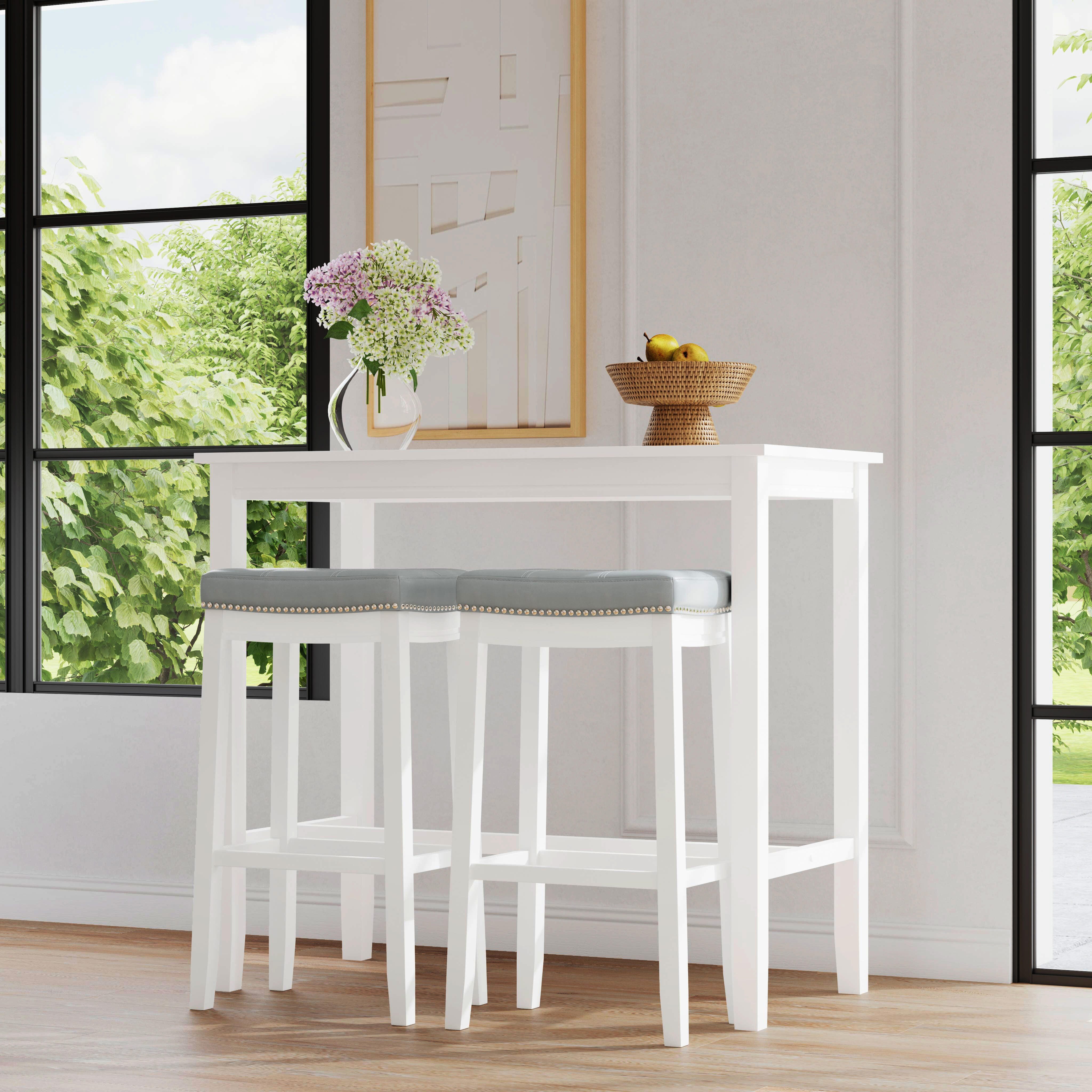 Linon Claridge Bar Height Dining Table and 2 Bar Stools, White/Gray, large