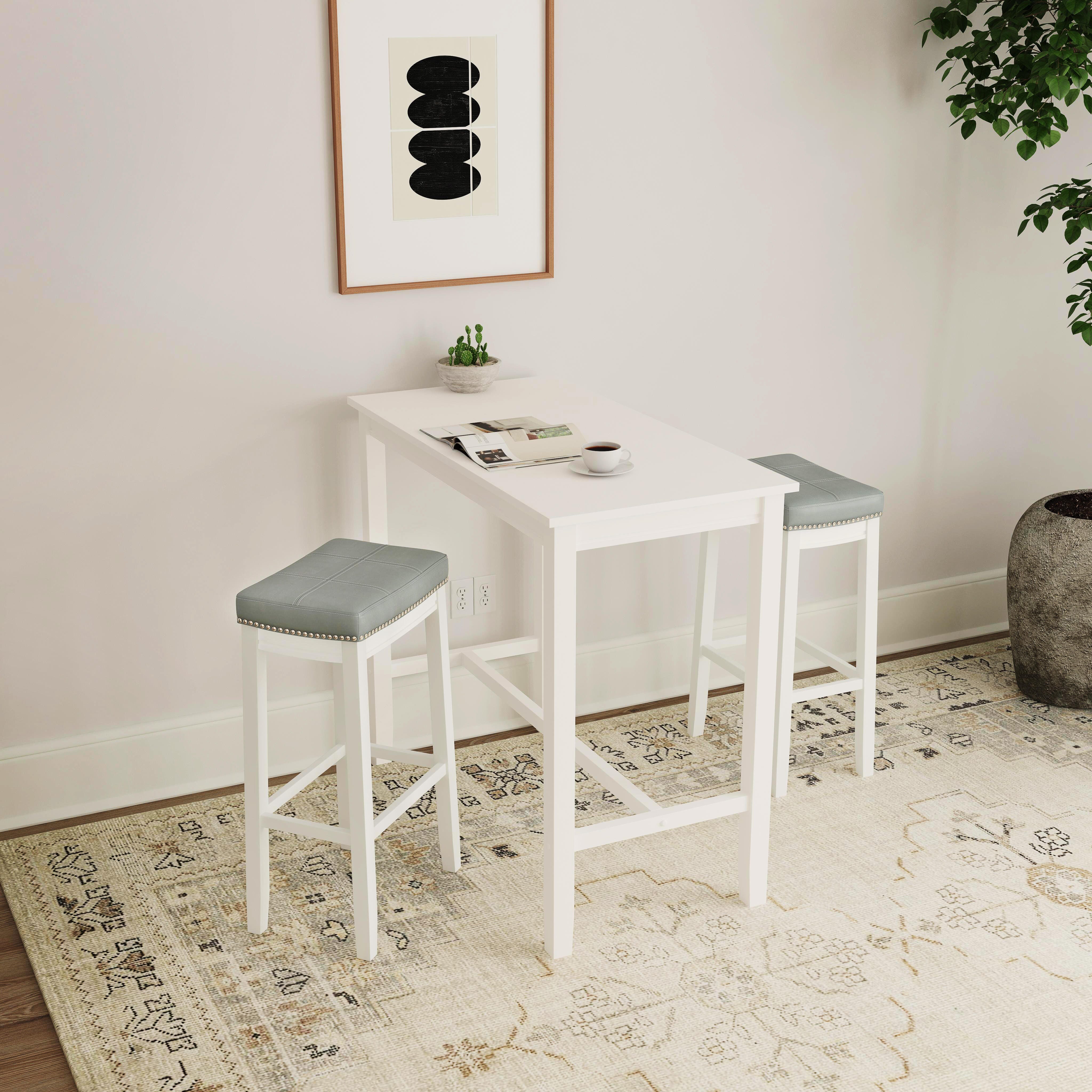 Linon Claridge Bar Height Dining Table and 2 Bar Stools, White/Gray, large