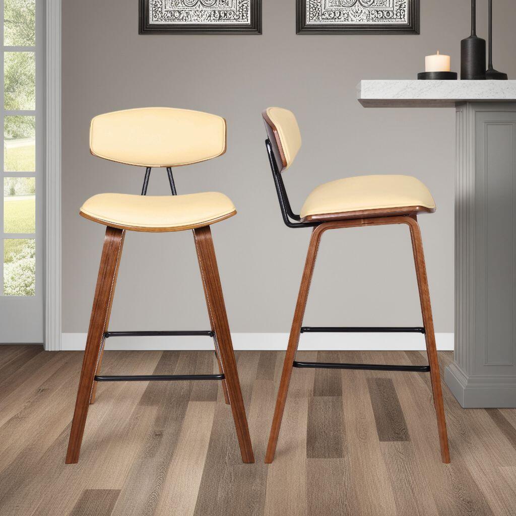 Armen Living Fox Bar Height Bar Stool  (Set of 2), Cream/Brown, large