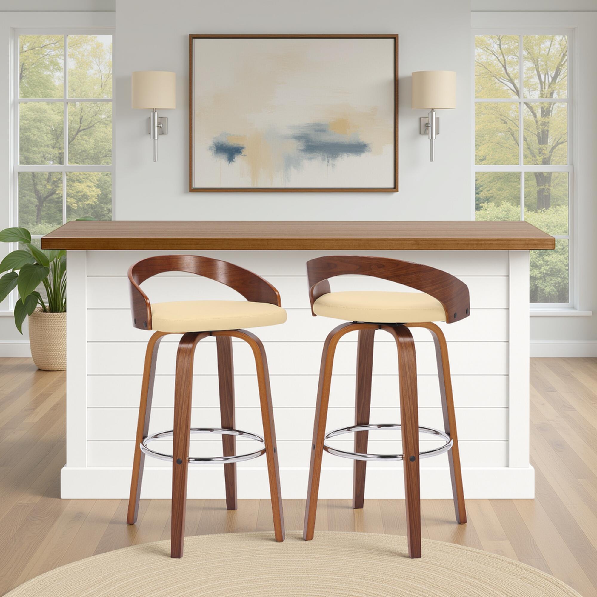 Armen Living Sonia Bar Height Bar Stool (Set of 2), Cream/Brown, large