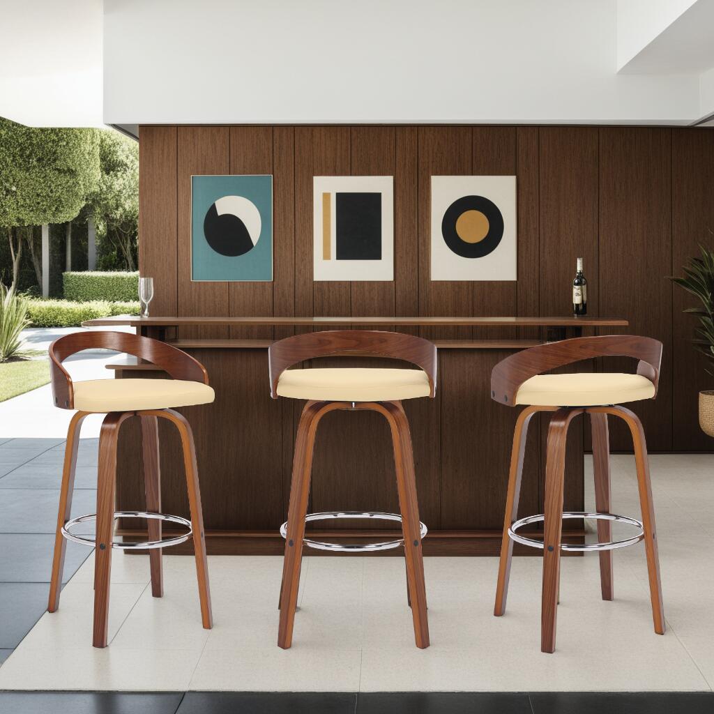 Armen Living Sonia Bar Height Bar Stool (Set of 3), Cream/Brown, large