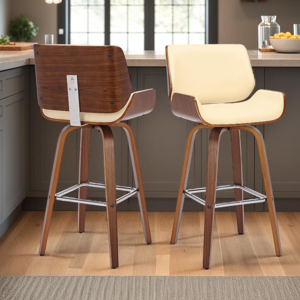 Armen Living Tyler Counter Height Bar Stool (Set of 2), Cream/Brown, rollover
