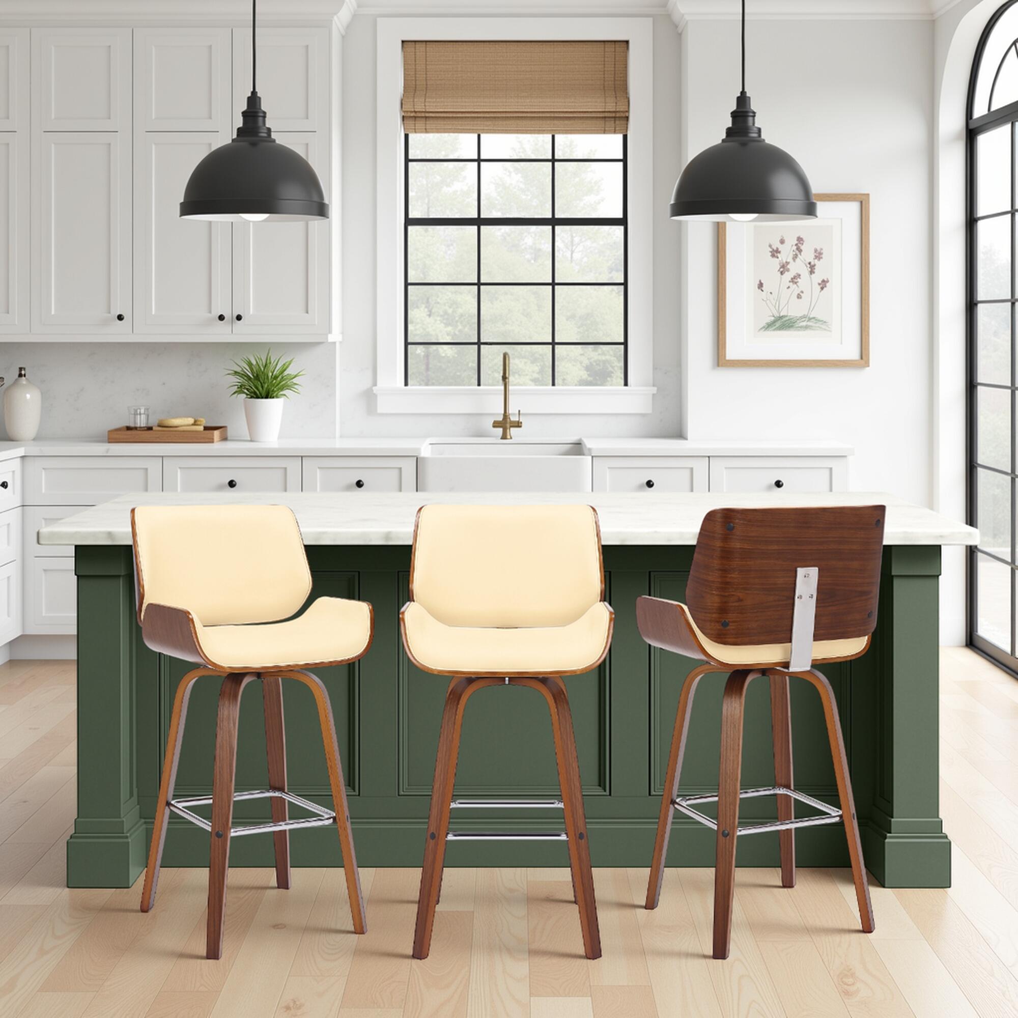 Armen Living Tyler Counter Height Bar Stool (Set of 3), Cream/Brown, large