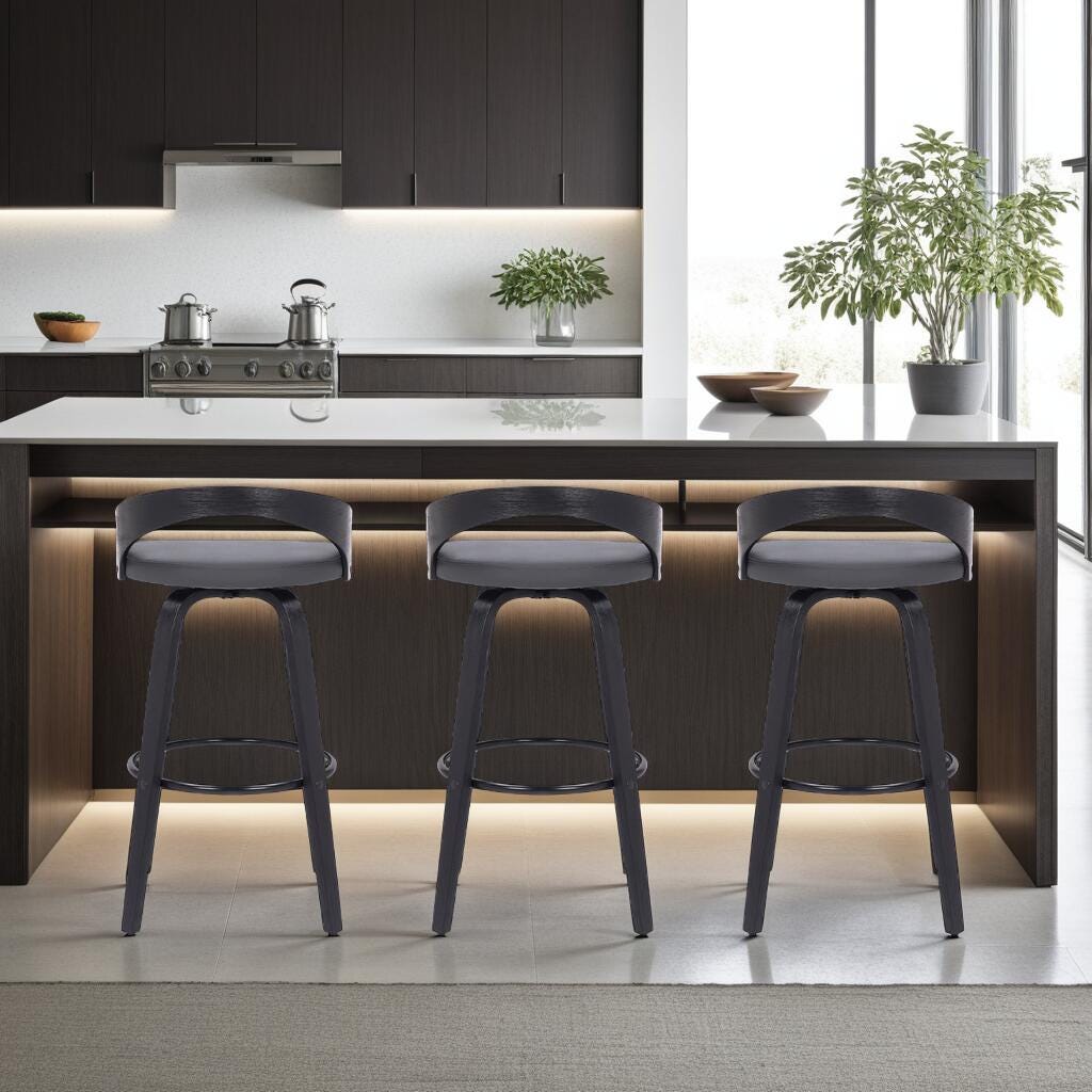 Armen Living Sonia Counter Height Bar Stool (Set of 3), Gray, rollover