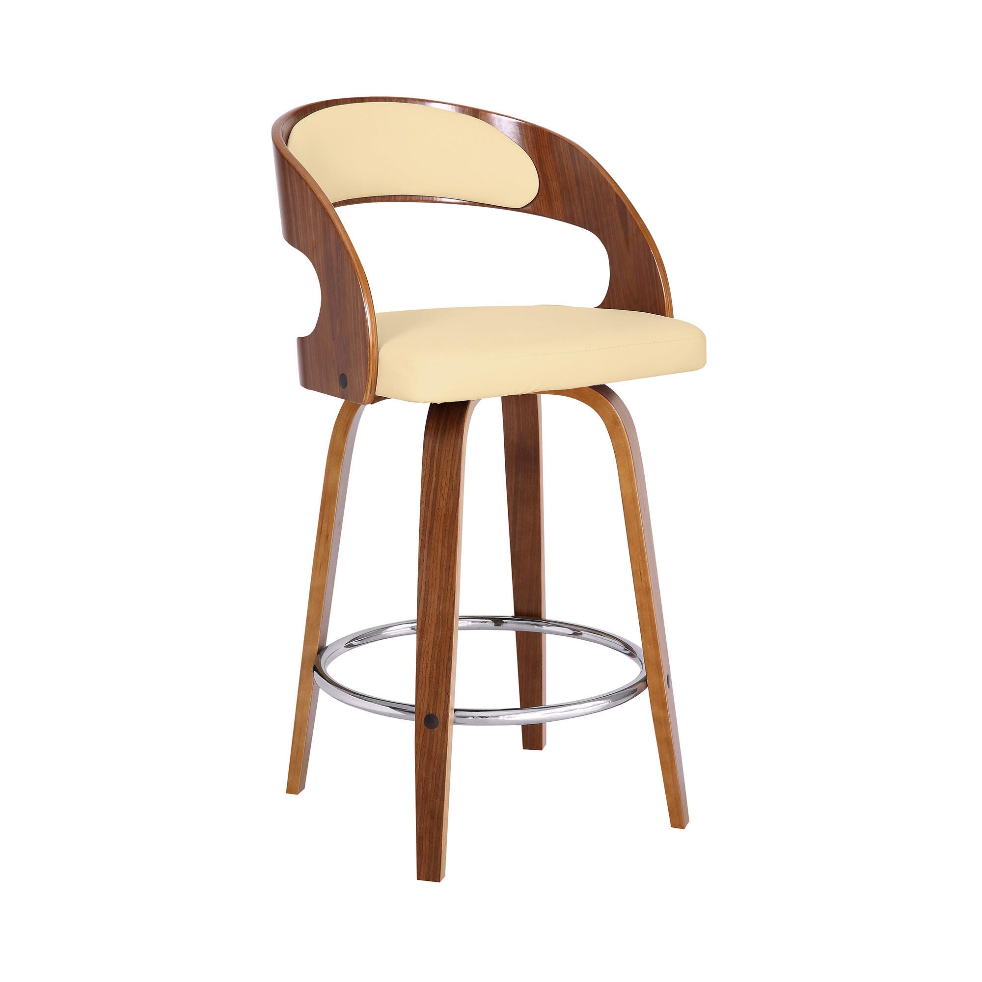 Armen Living Shelly Counter Height Bar Stool (Set of 4), Cream/Brown, large