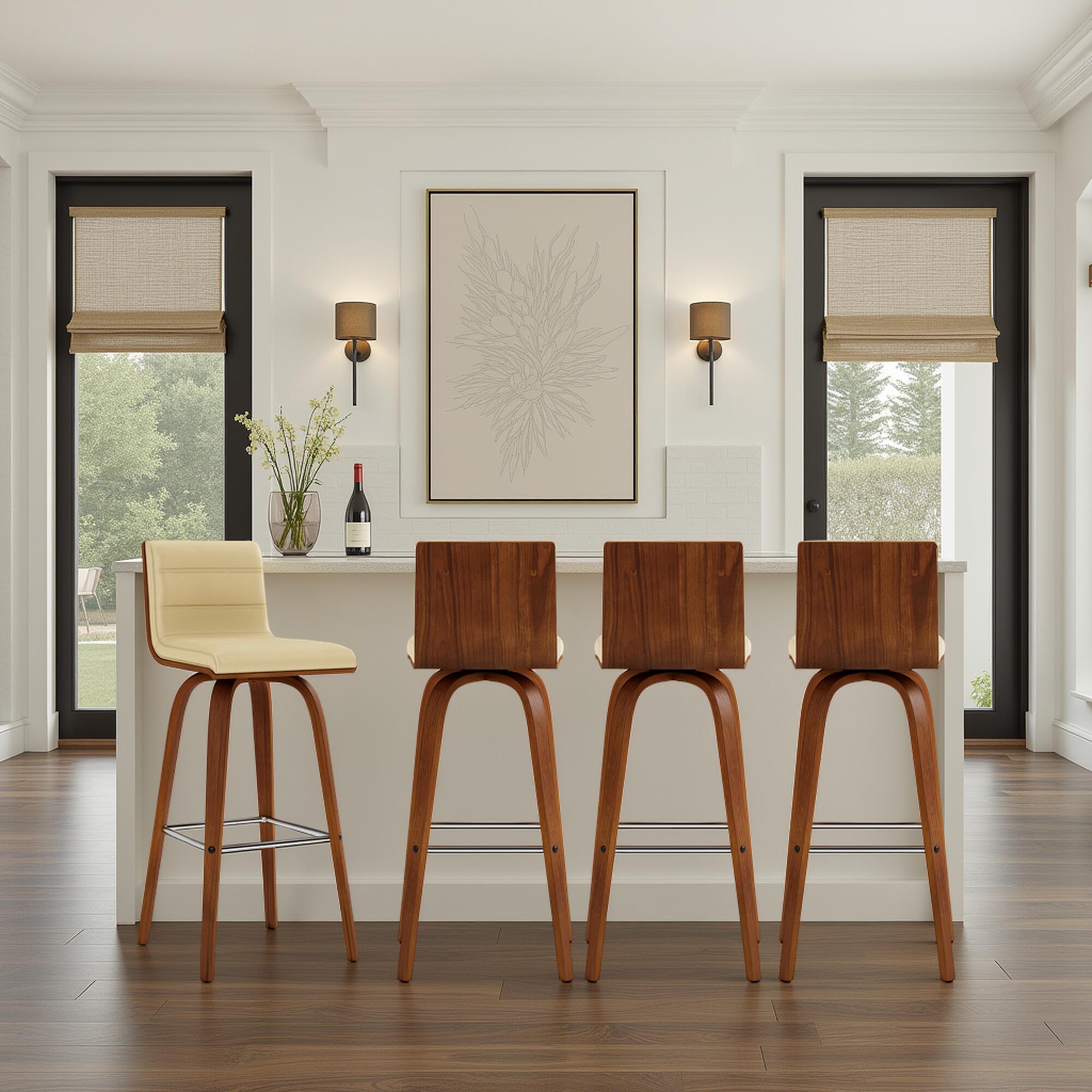 Armen Living Vienna Swivel Bar Stool (Set of 4), Cream/Brown