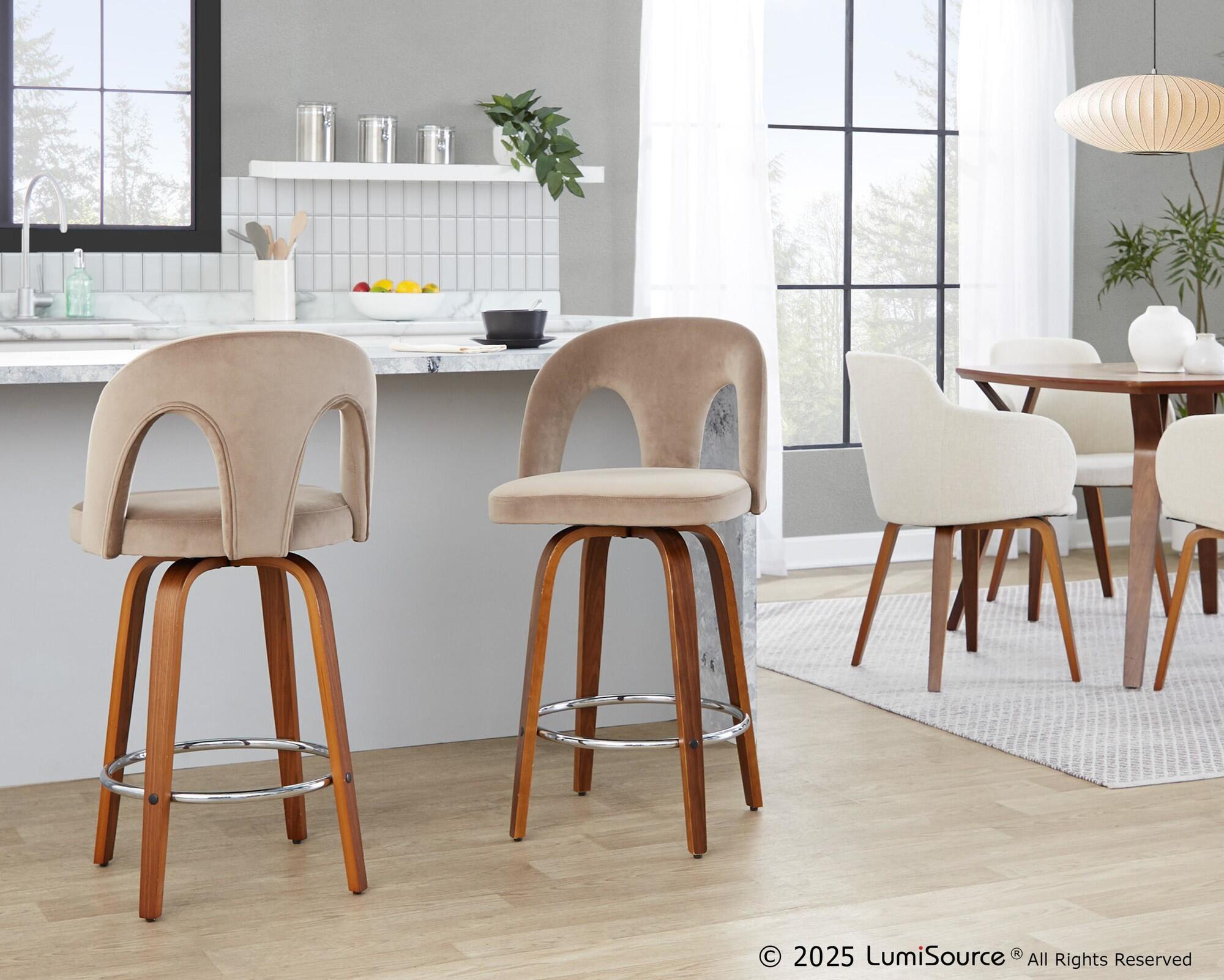 LumiSource Ava Counter Height Bar Stool (Set of 2), Taupe, large