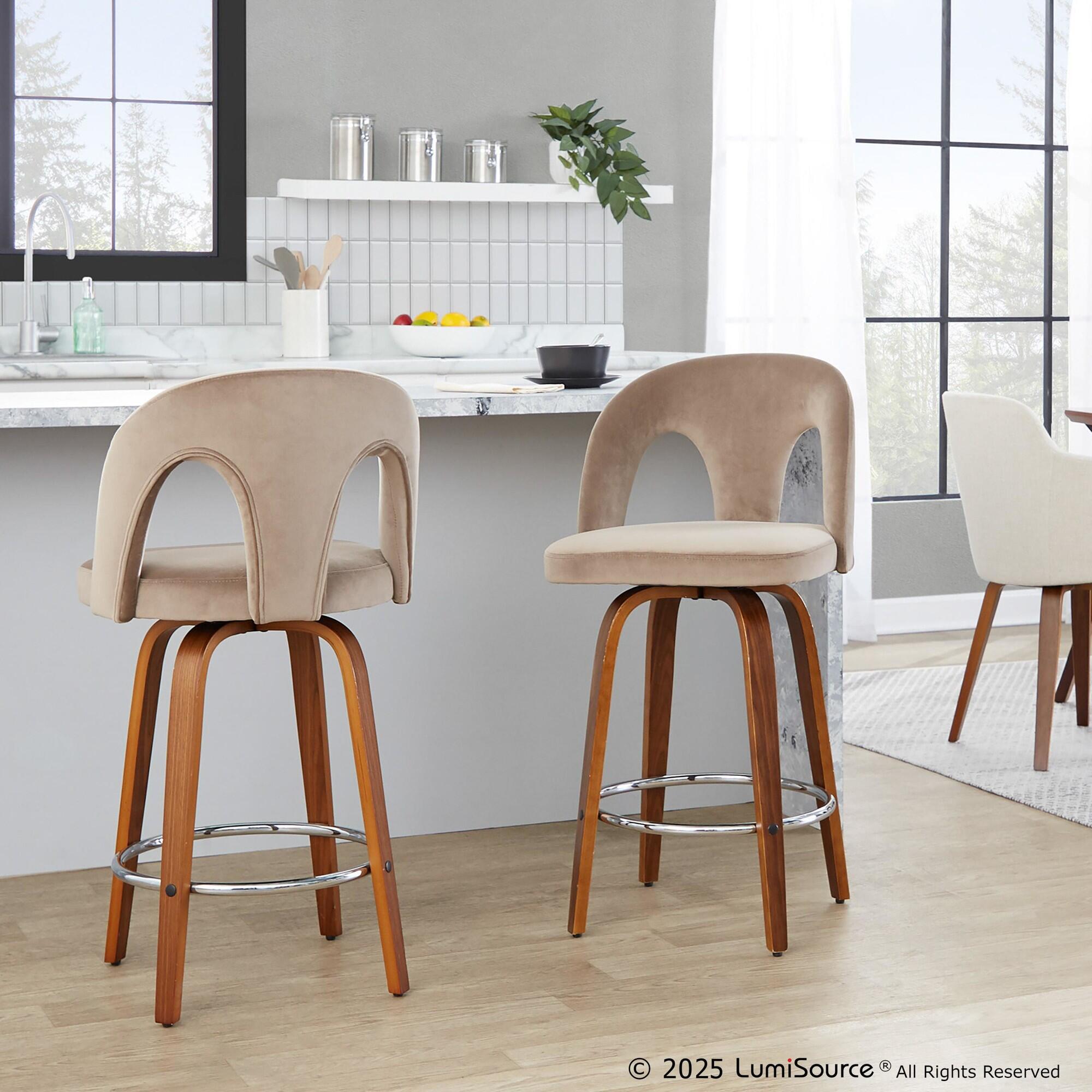 LumiSource Ava Counter Height Bar Stool (Set of 2), Taupe, large