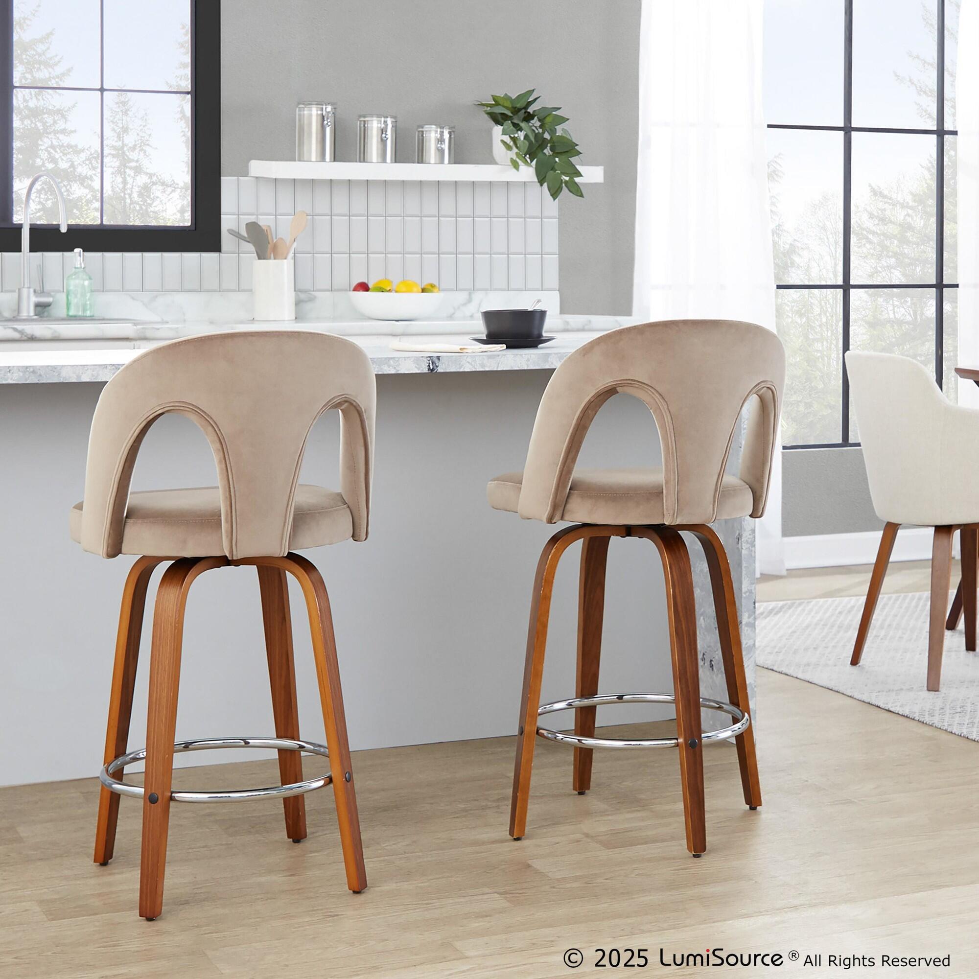 LumiSource Ava Counter Height Bar Stool (Set of 2), Taupe, large