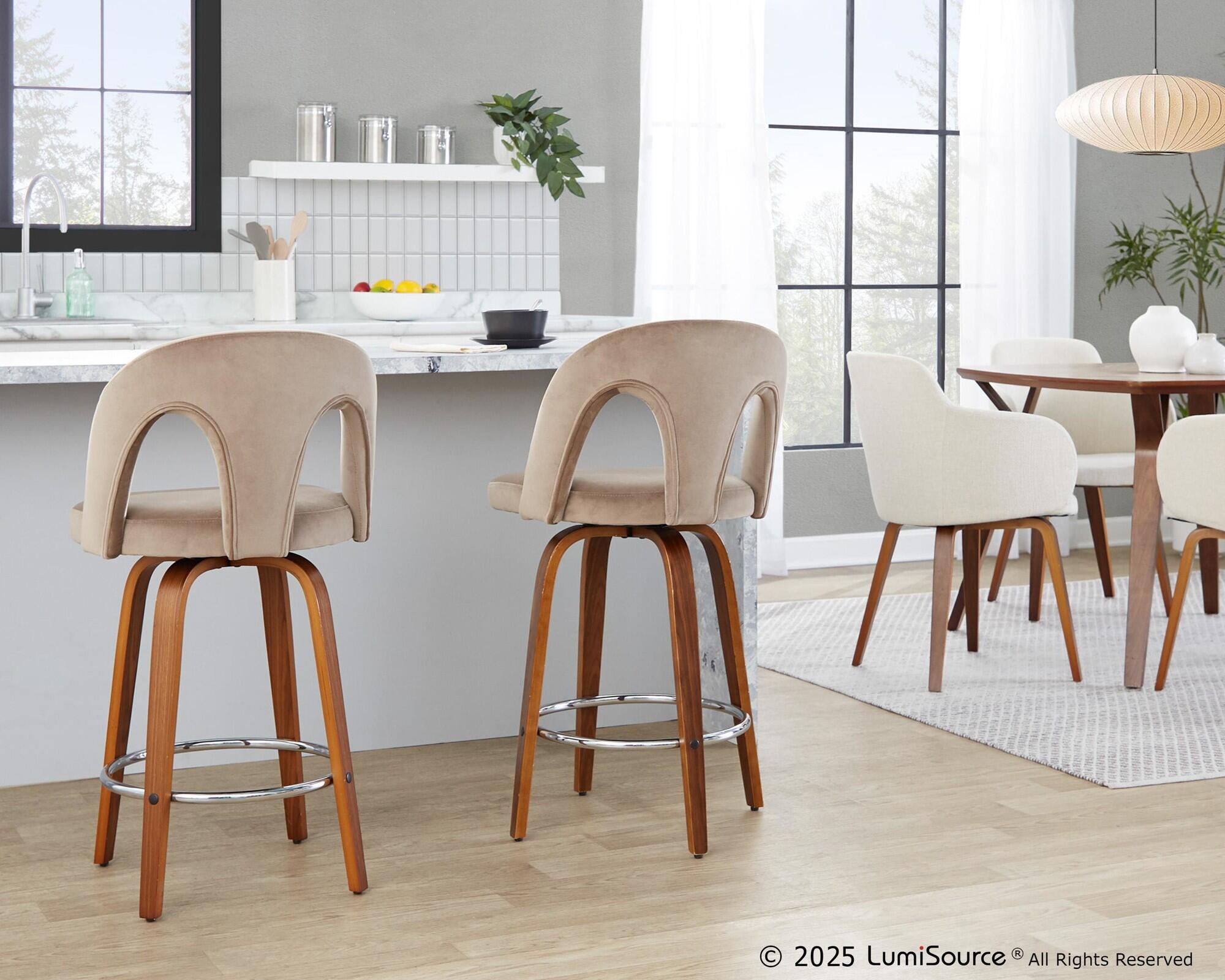 LumiSource Ava Counter Height Bar Stool (Set of 2), Taupe, large