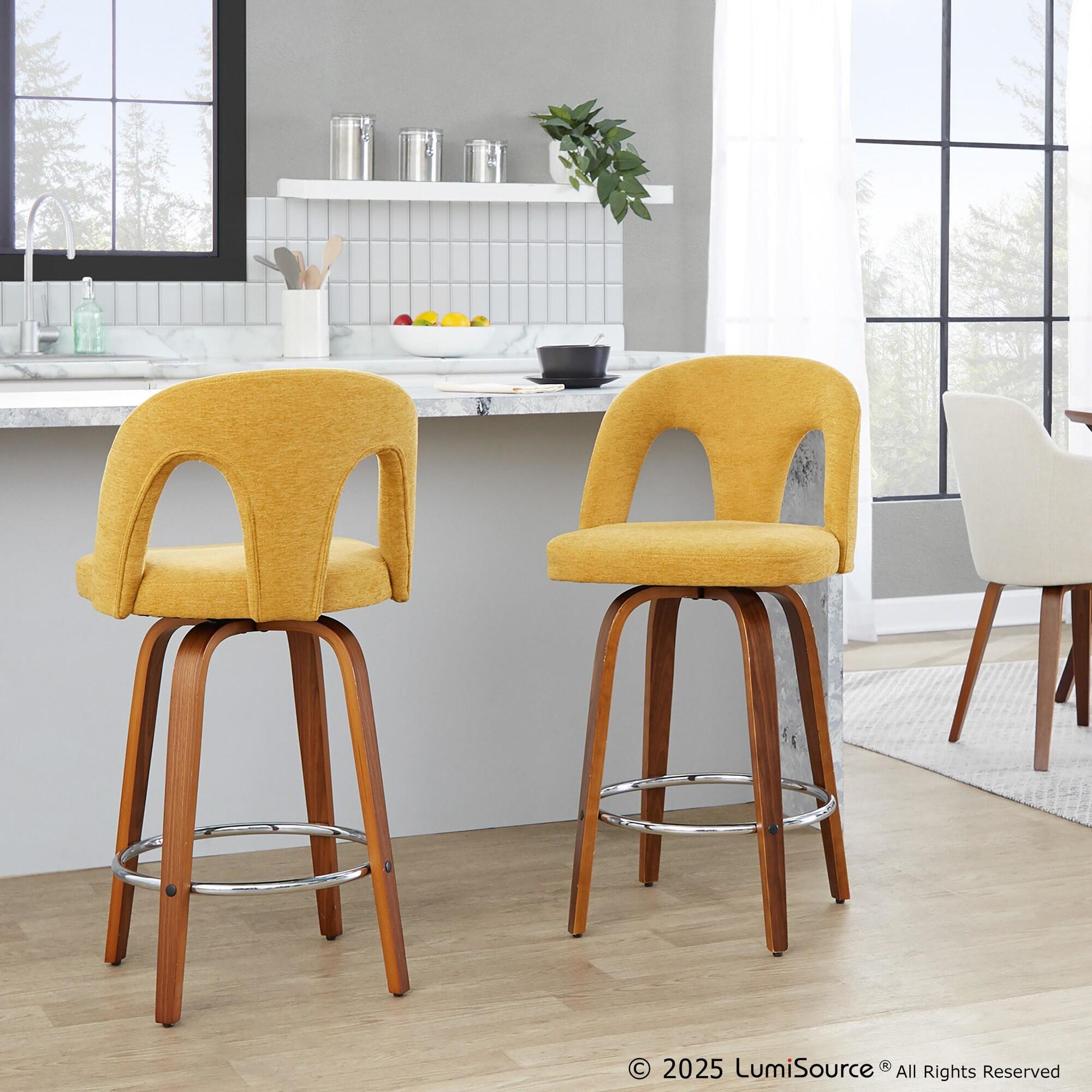 LumiSource Ava Counter Height Bar Stool (Set of 2), Yellow, large